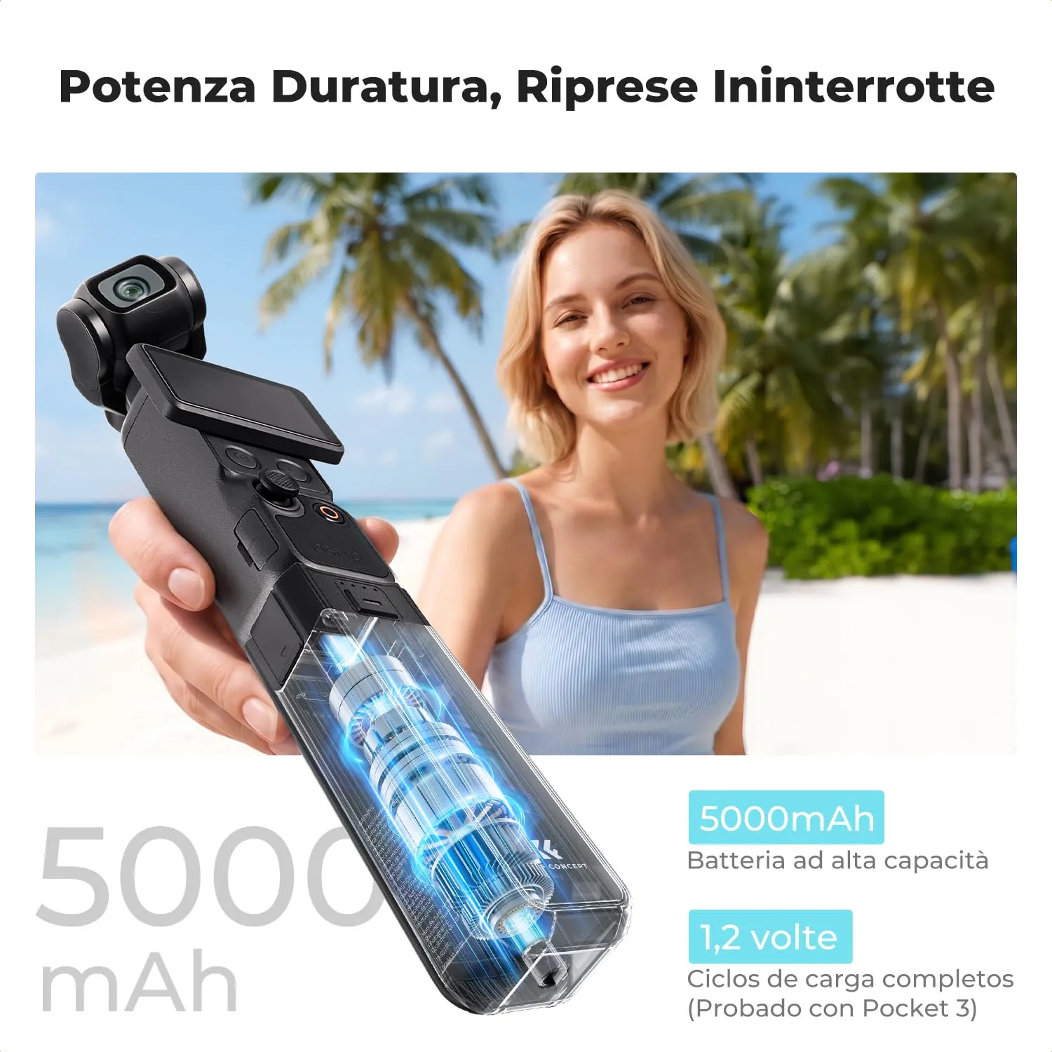 K&F Concept impugnatura batteria 5000mAh per Osmo Pocket 3/4