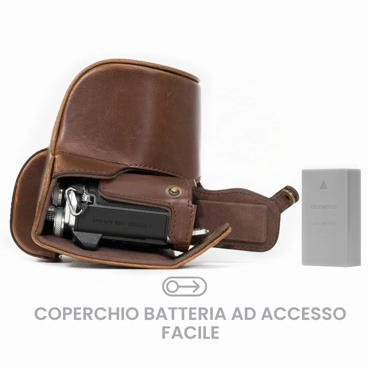 MegaGear MG638 Custodia E-M10 Mark II Marrone Scuro Ever Ready
