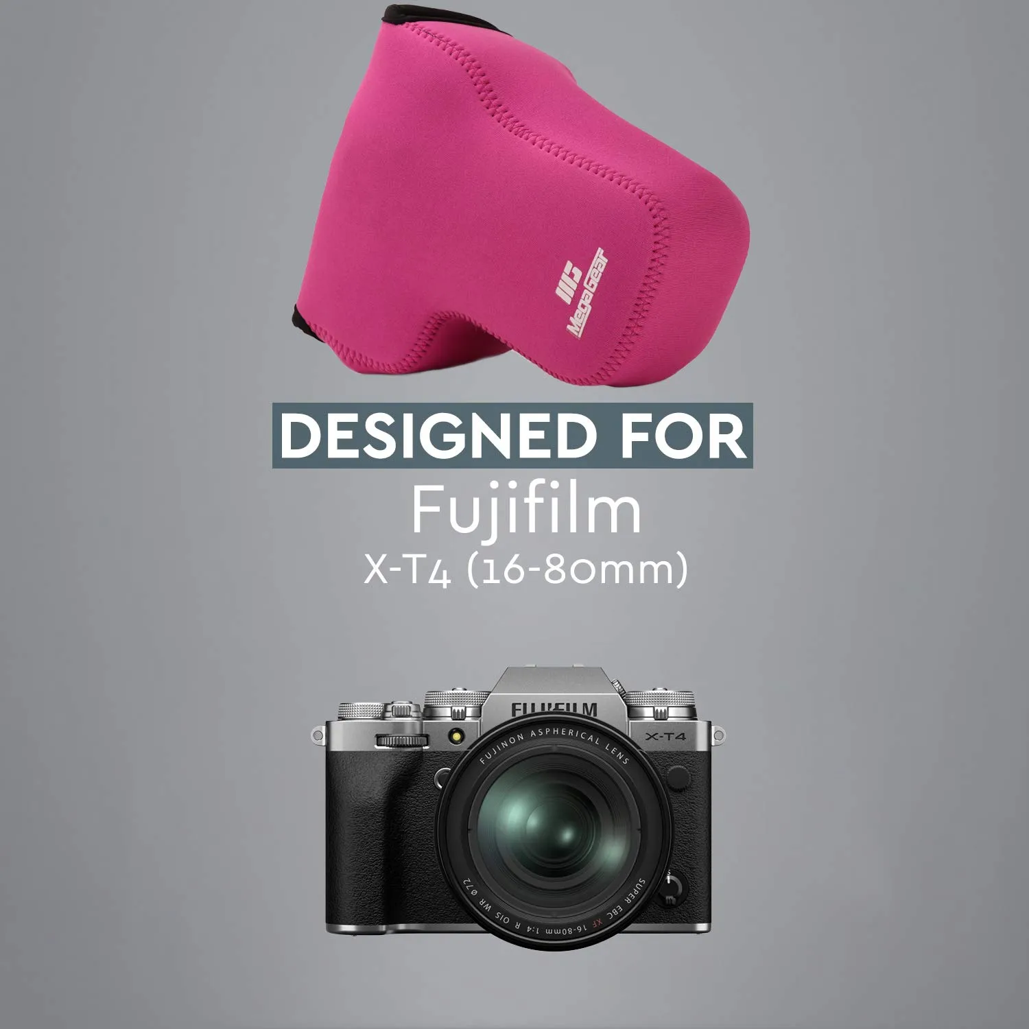 MegaGear MG1920 custodia neoprene Fujifilm X-T4 rosa acceso