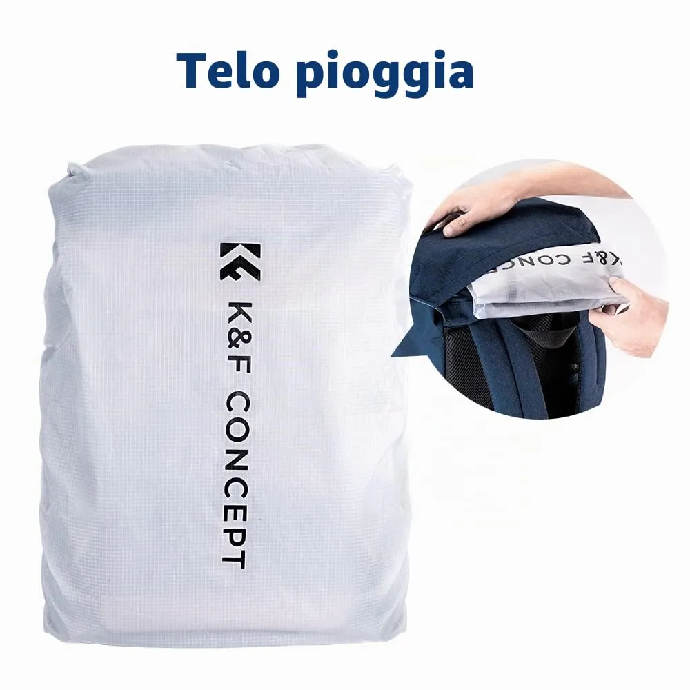 K&F Concept zaino fotografico 17L blu laptop 15,6" antifurto