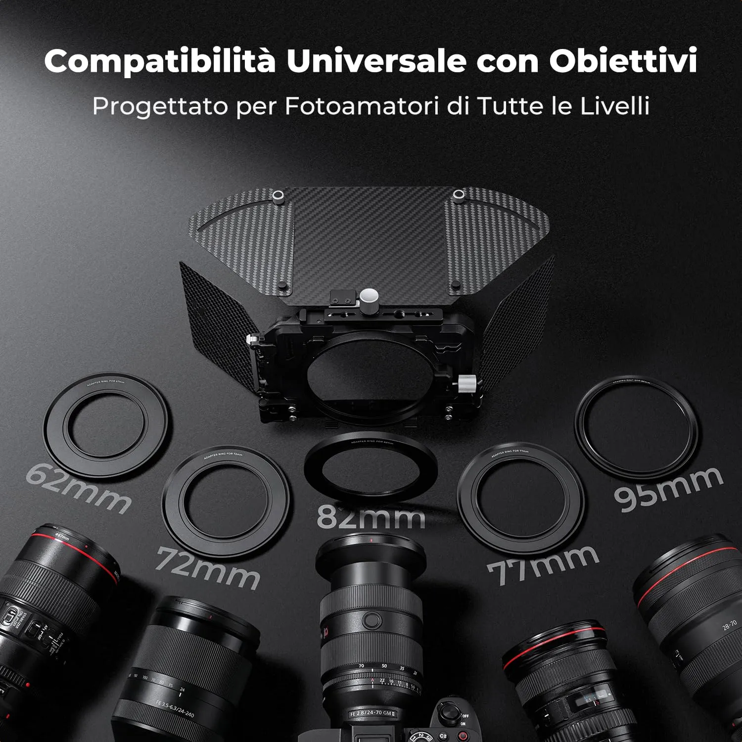 K&F Concept Mini Matte Box 4x5,65" paraluce video 2 filtri