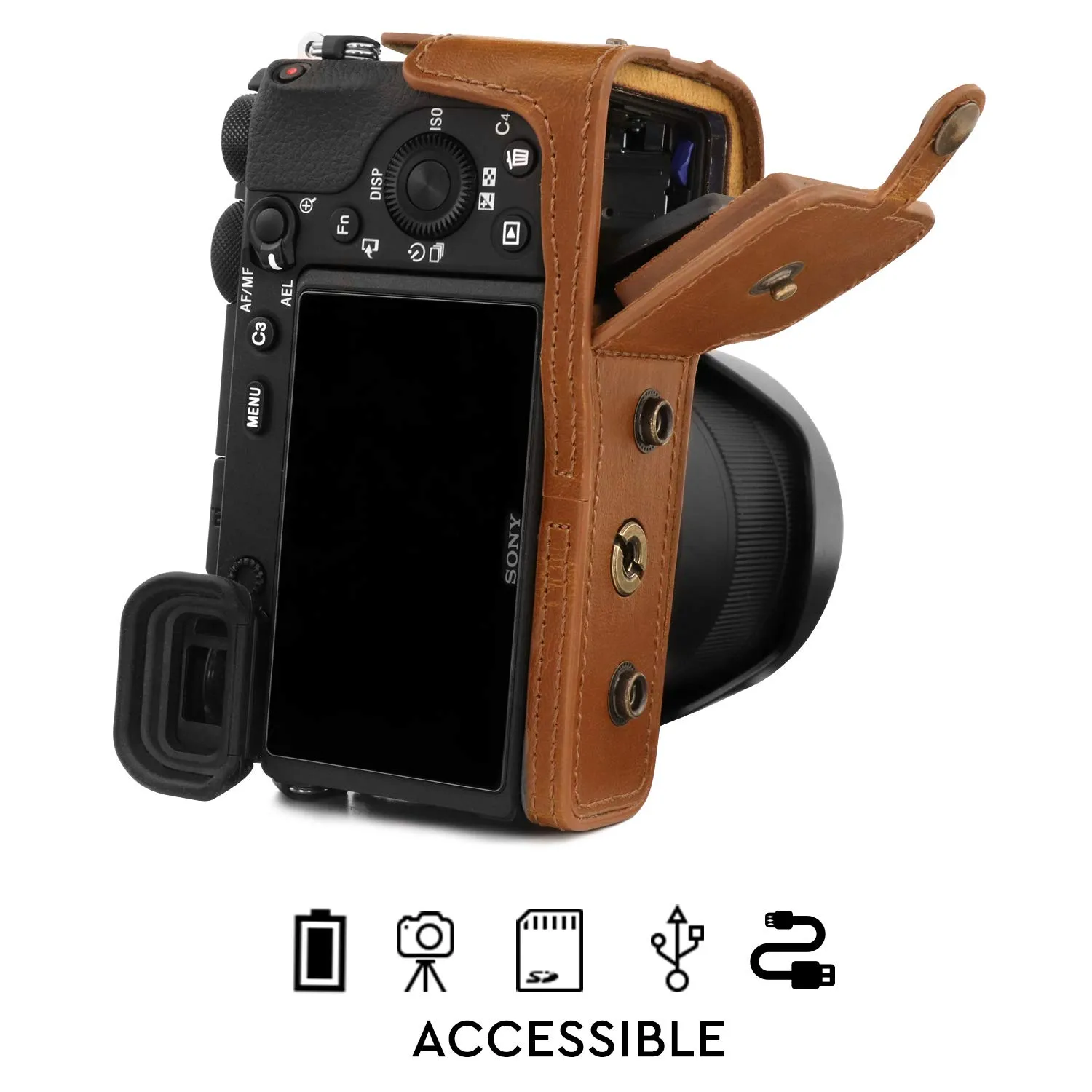 MegaGear Ever Ready custodia pelle Sony A6600 marrone chiaro
