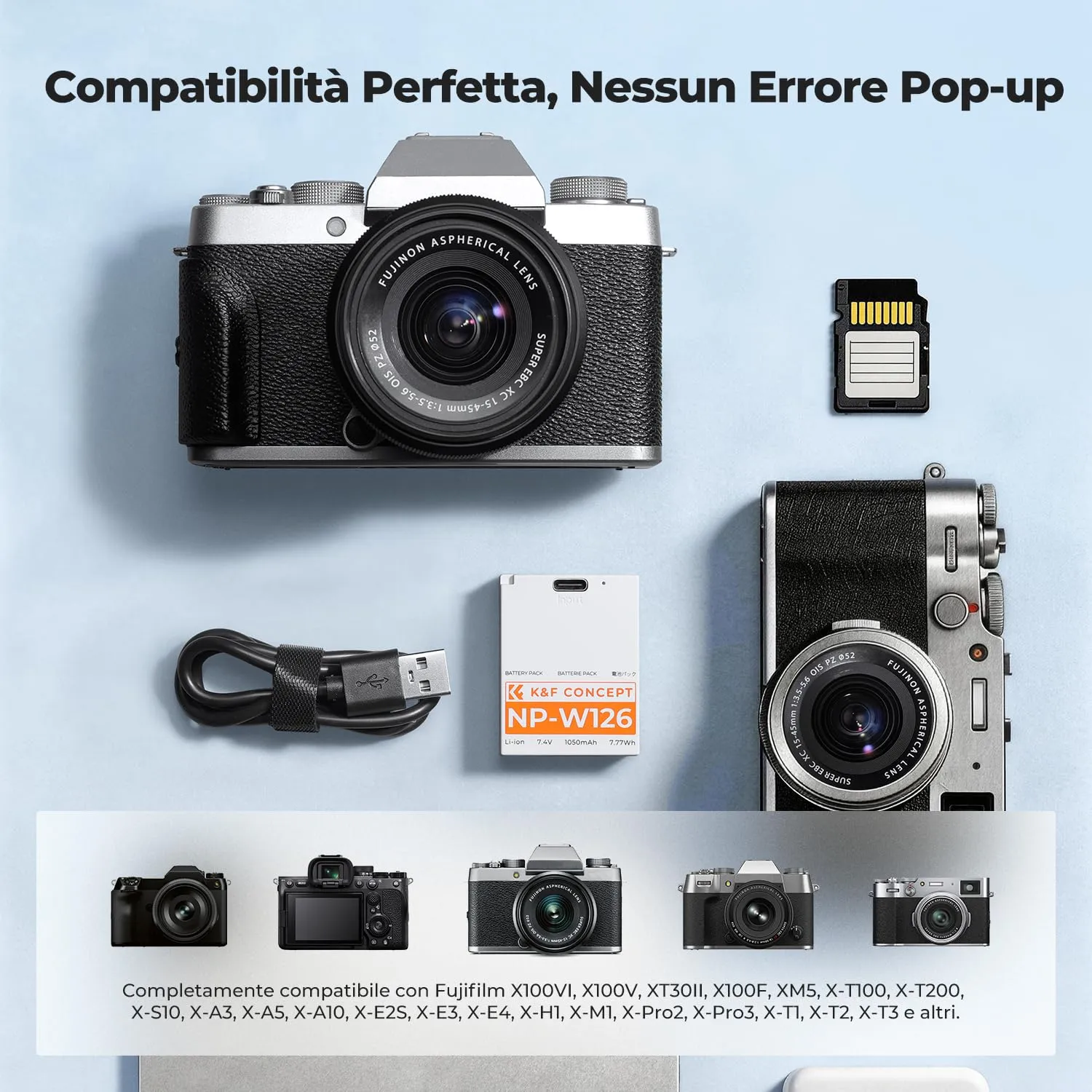 K&F Concept NP-W126S Batteria USB-C 1050mAh per Fujifilm