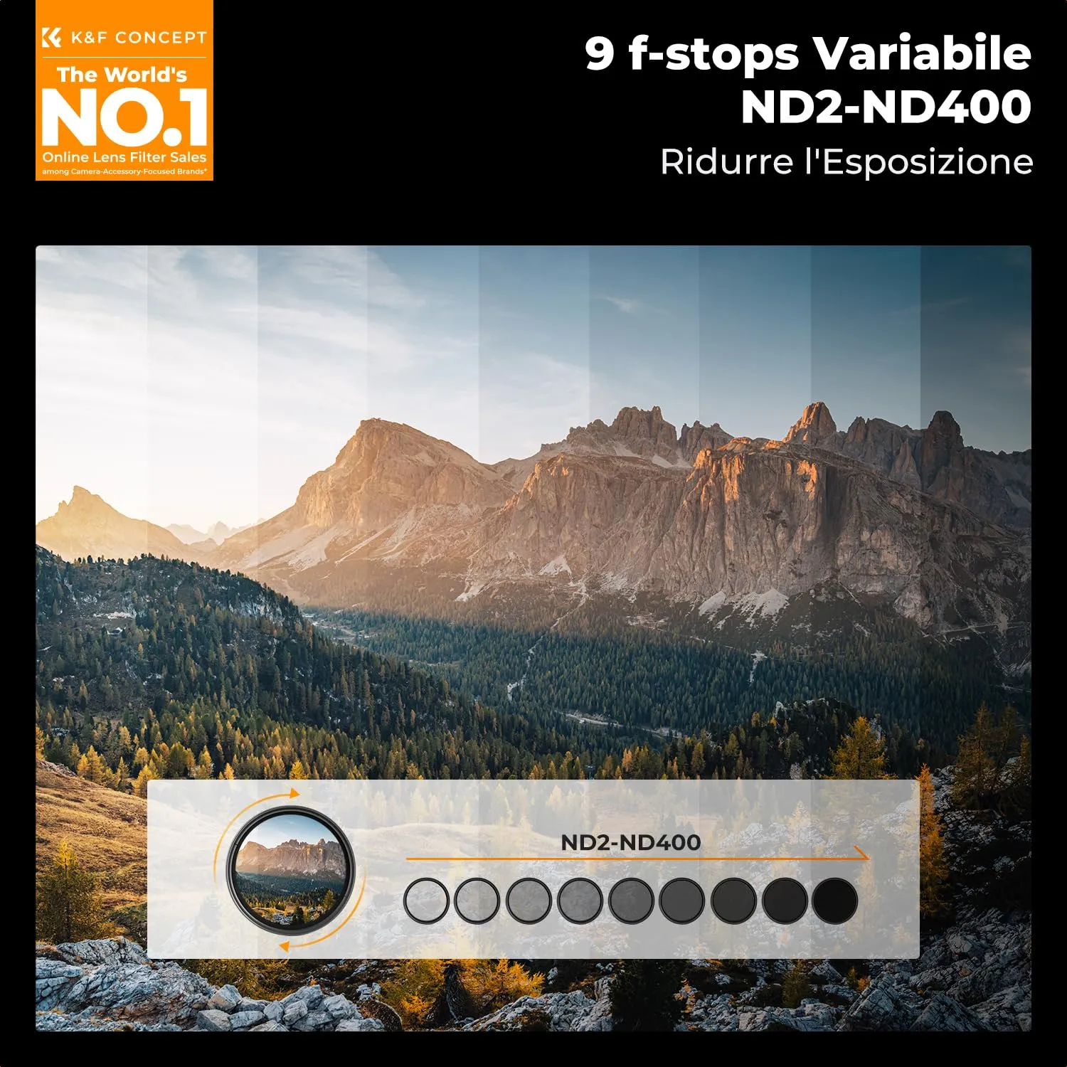 K&F Concept Nano-Basic ND2-400 filtro variabile 82mm 1-9 stop