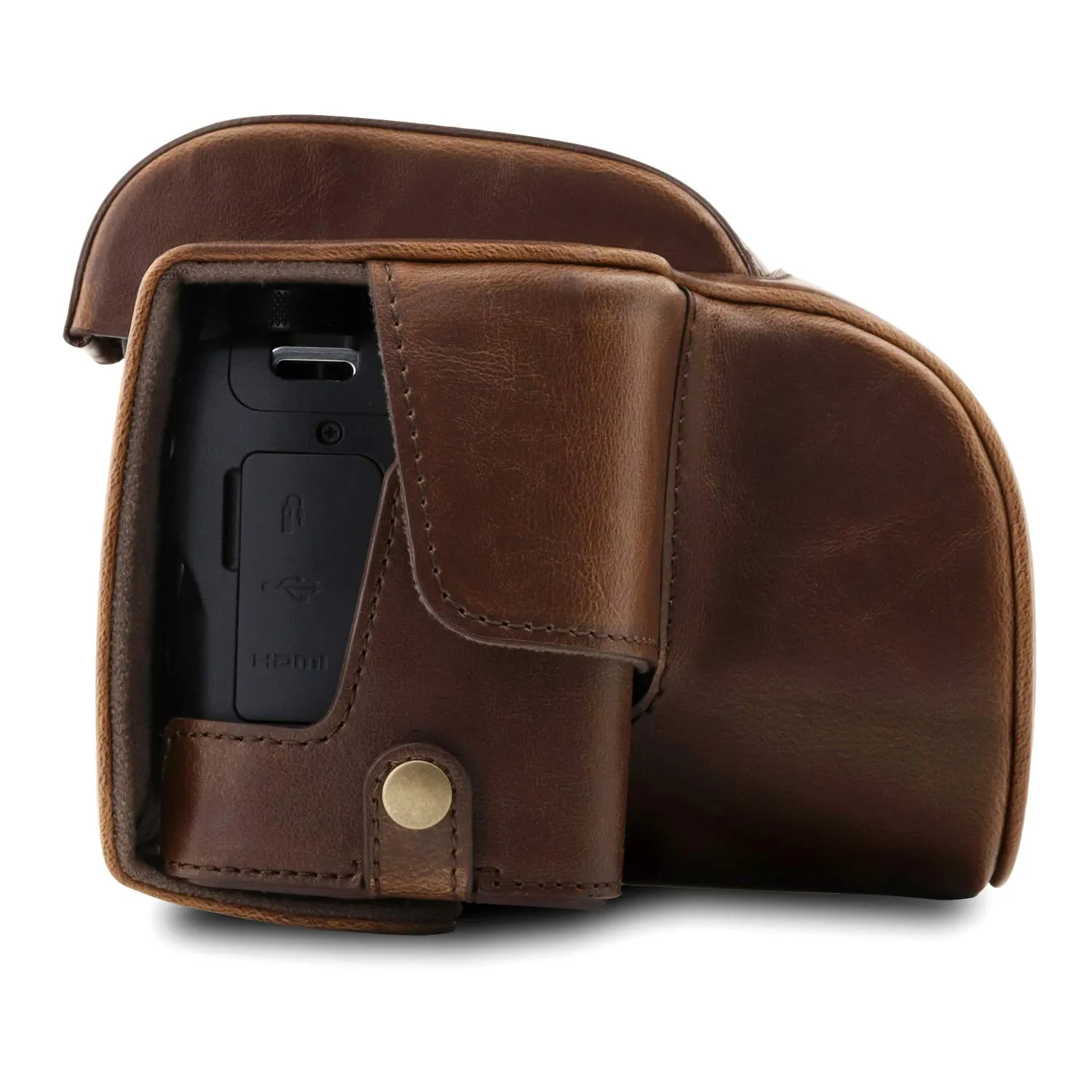 MegaGear Custodia Finta Pelle Canon SX70 HS Marrone Scuro