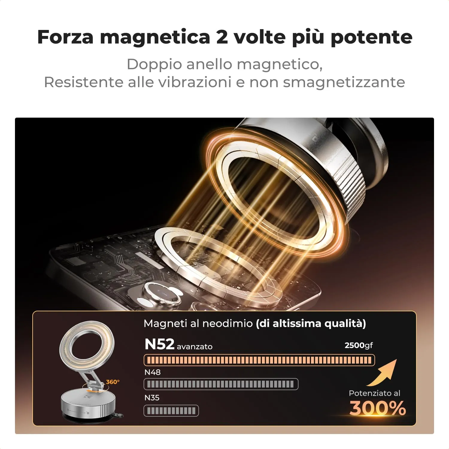 K&F Concept supporto telefono auto magnetico ventosa argento