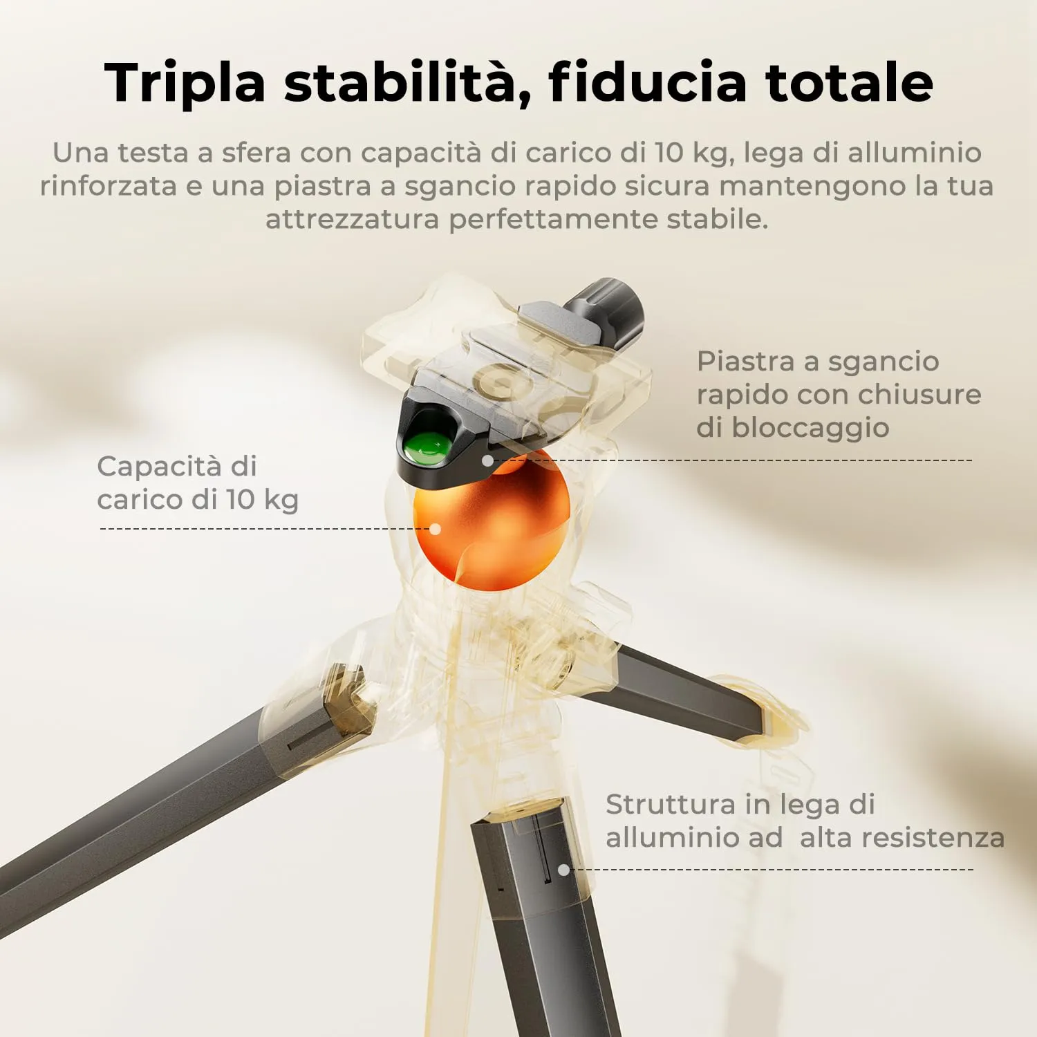 K&F Concept Treppiede 162cm Testa a Sfera 10kg