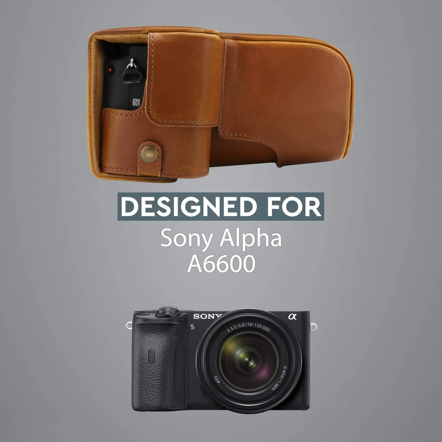 MegaGear Ever Ready custodia pelle Sony A6600 marrone chiaro