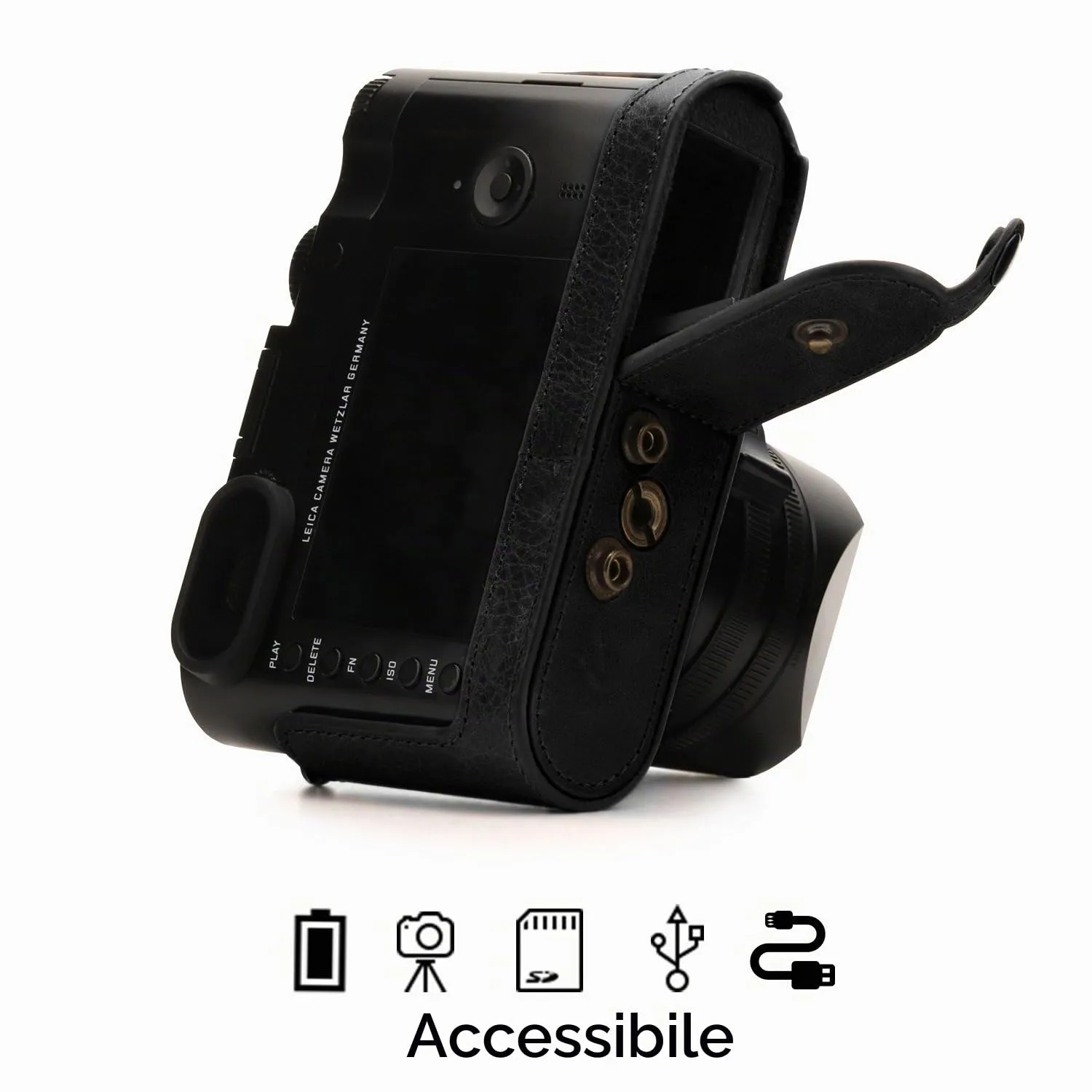 MegaGear Ever Ready custodia Leica Q Q-P Typ 116 nera pelle