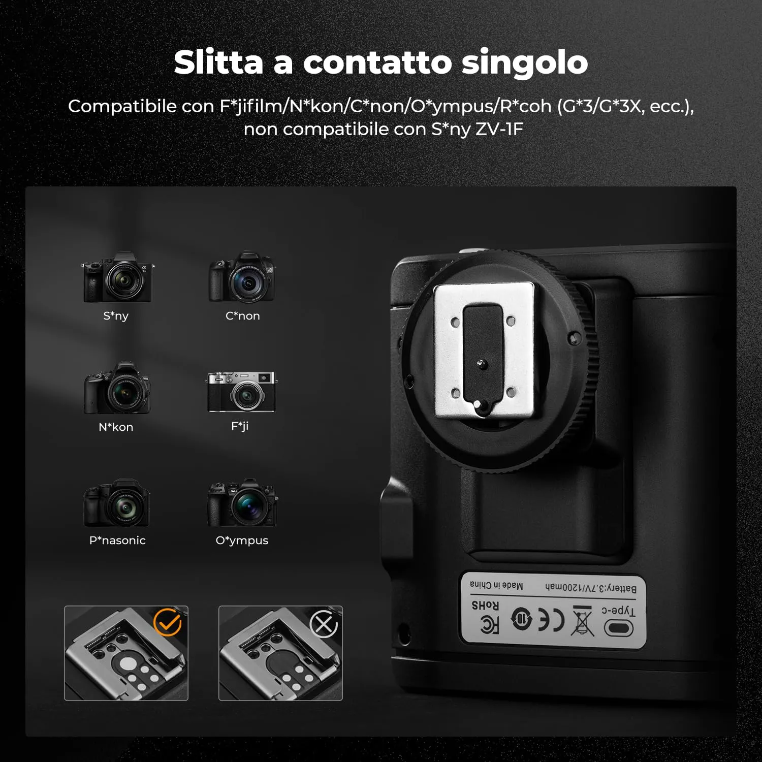 K&F Concept GN12 mini flash fotocamera ricaricabile USB-C