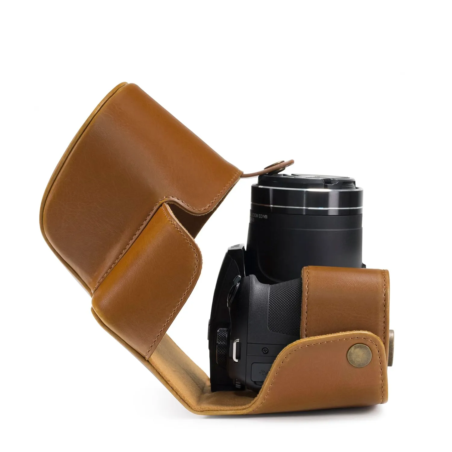 MegaGear Ever Ready custodia pelle Nikon B700 marrone chiaro