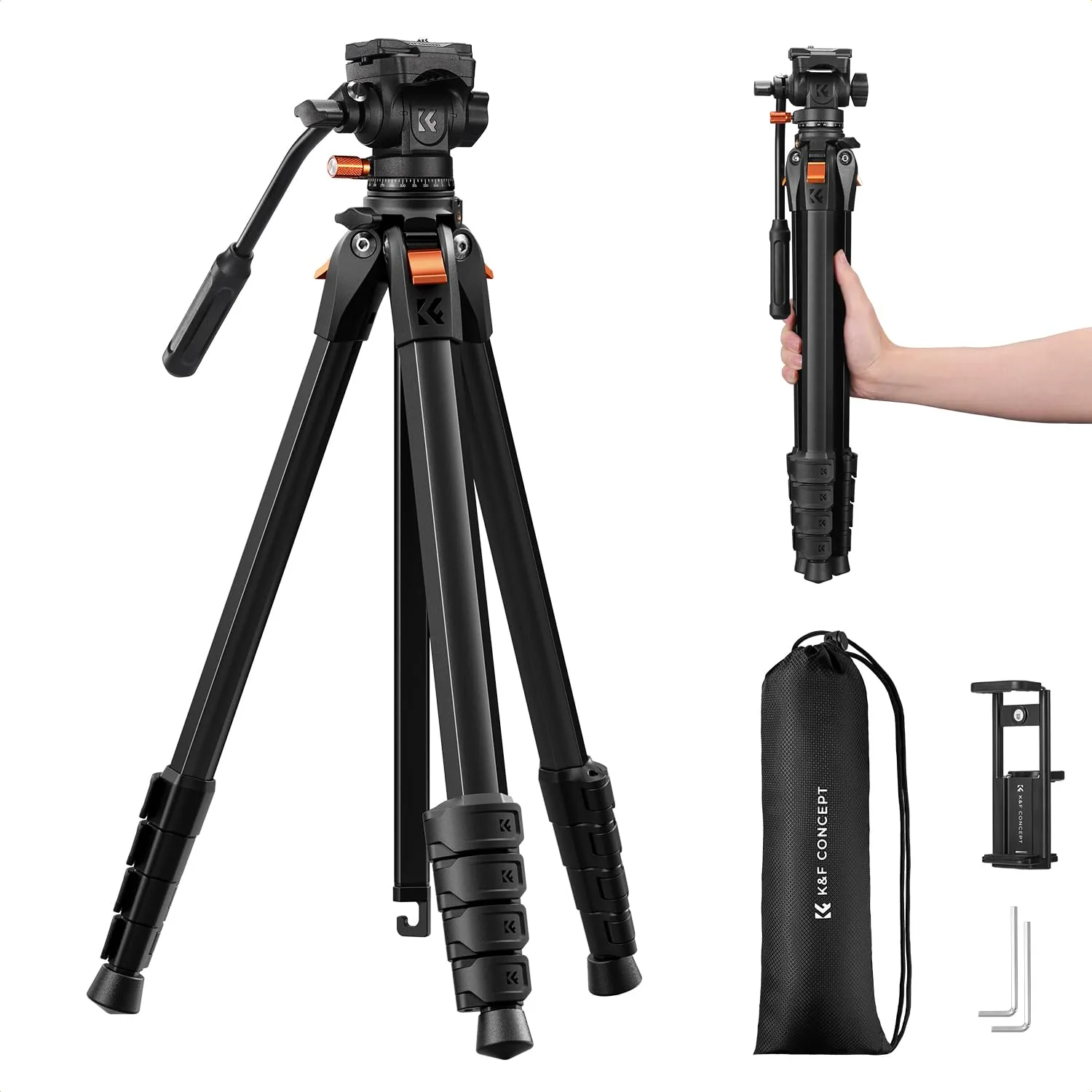 K&F Concept Treppiede 202 Cm Testa Idraulica 5 Kg Monopiede