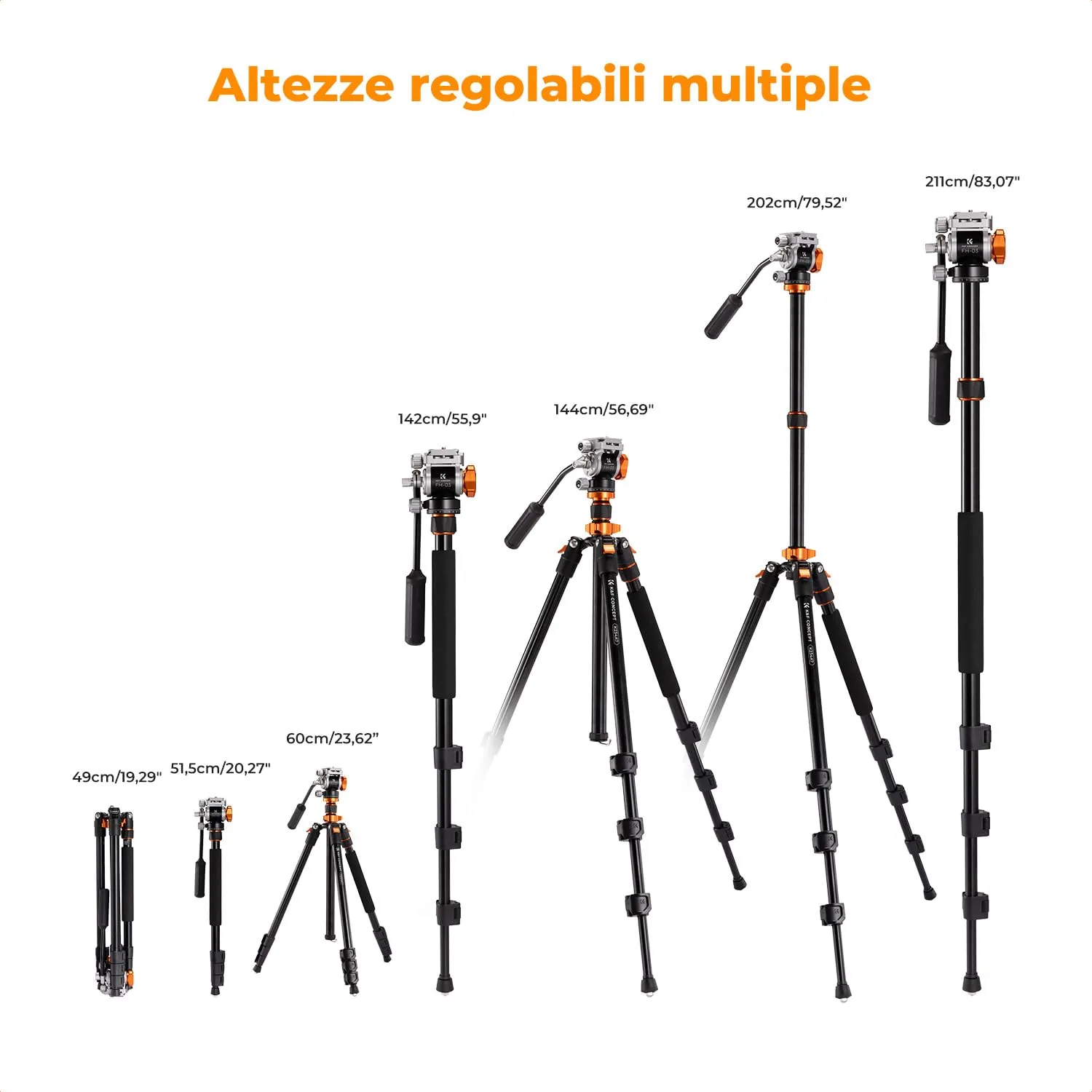 K&F Concept Treppiede 202 Cm Testa Idraulica 5 Kg Monopiede