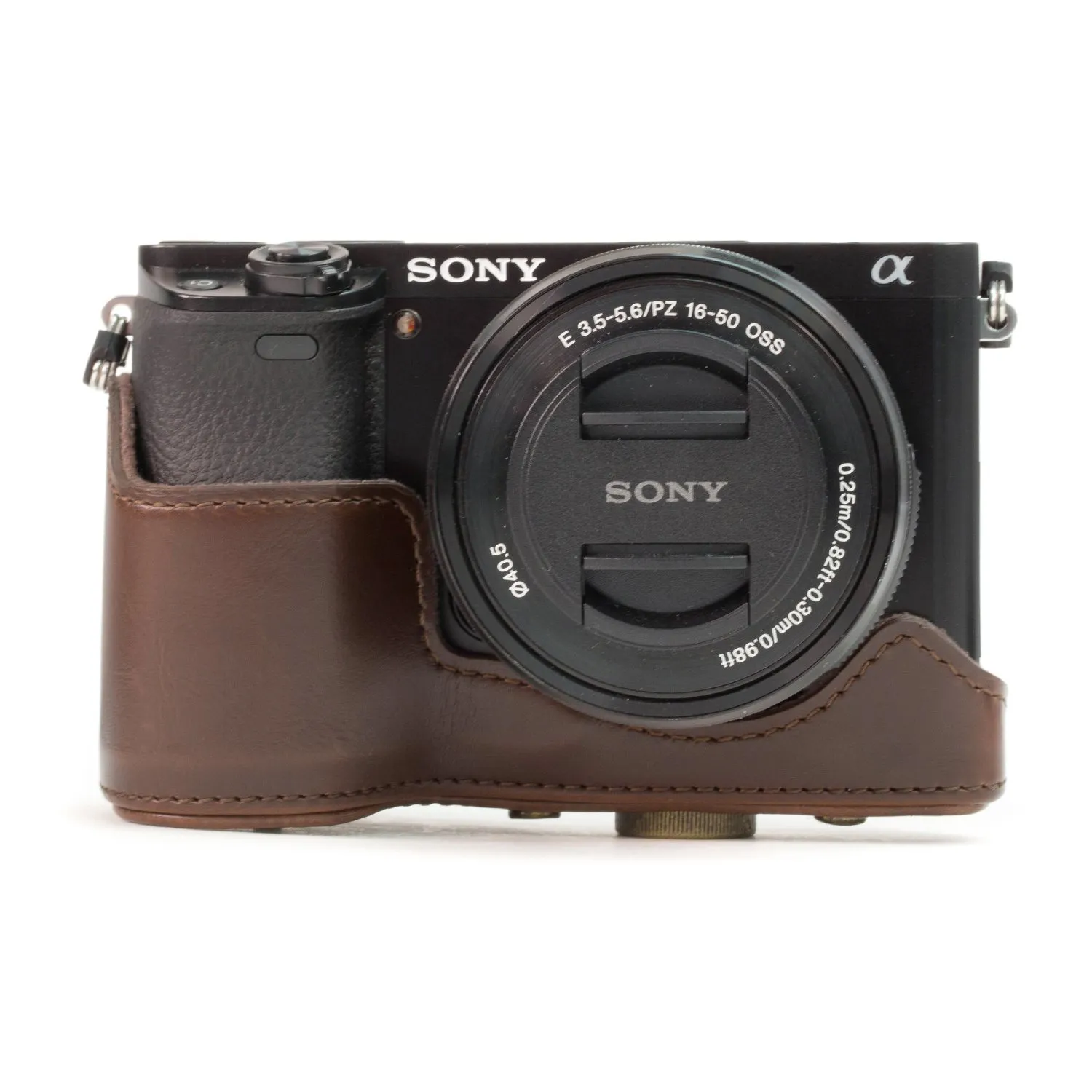 MegaGear Custodia Pelle Marrone Scuro per Sony A5000 A5100 16-50mm