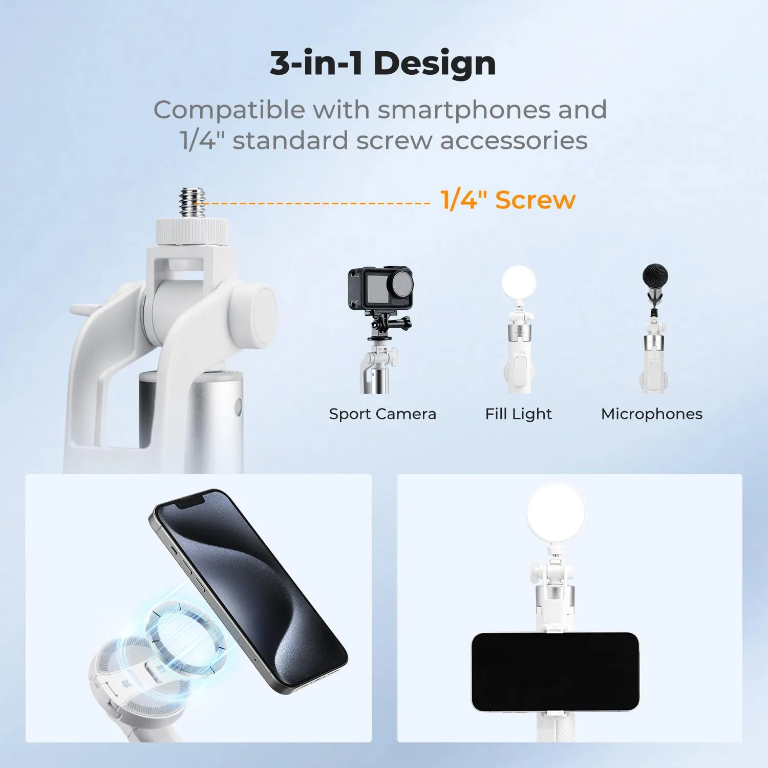 Concept 180cm Treppiede Selfie Bianco con Luce Bluetooth