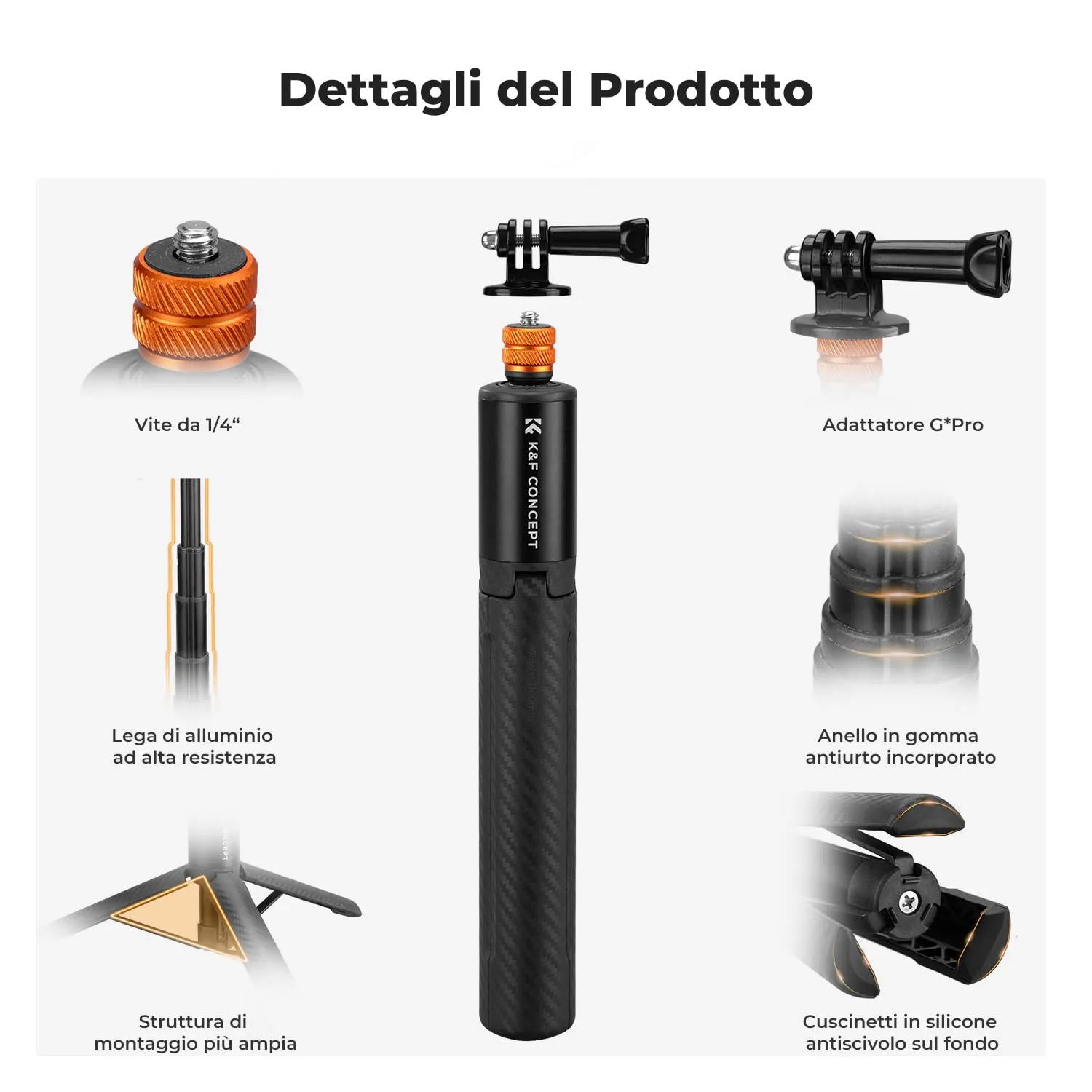 K&F Concept Bastone Selfie Invisibile 120cm con Treppiede Alluminio