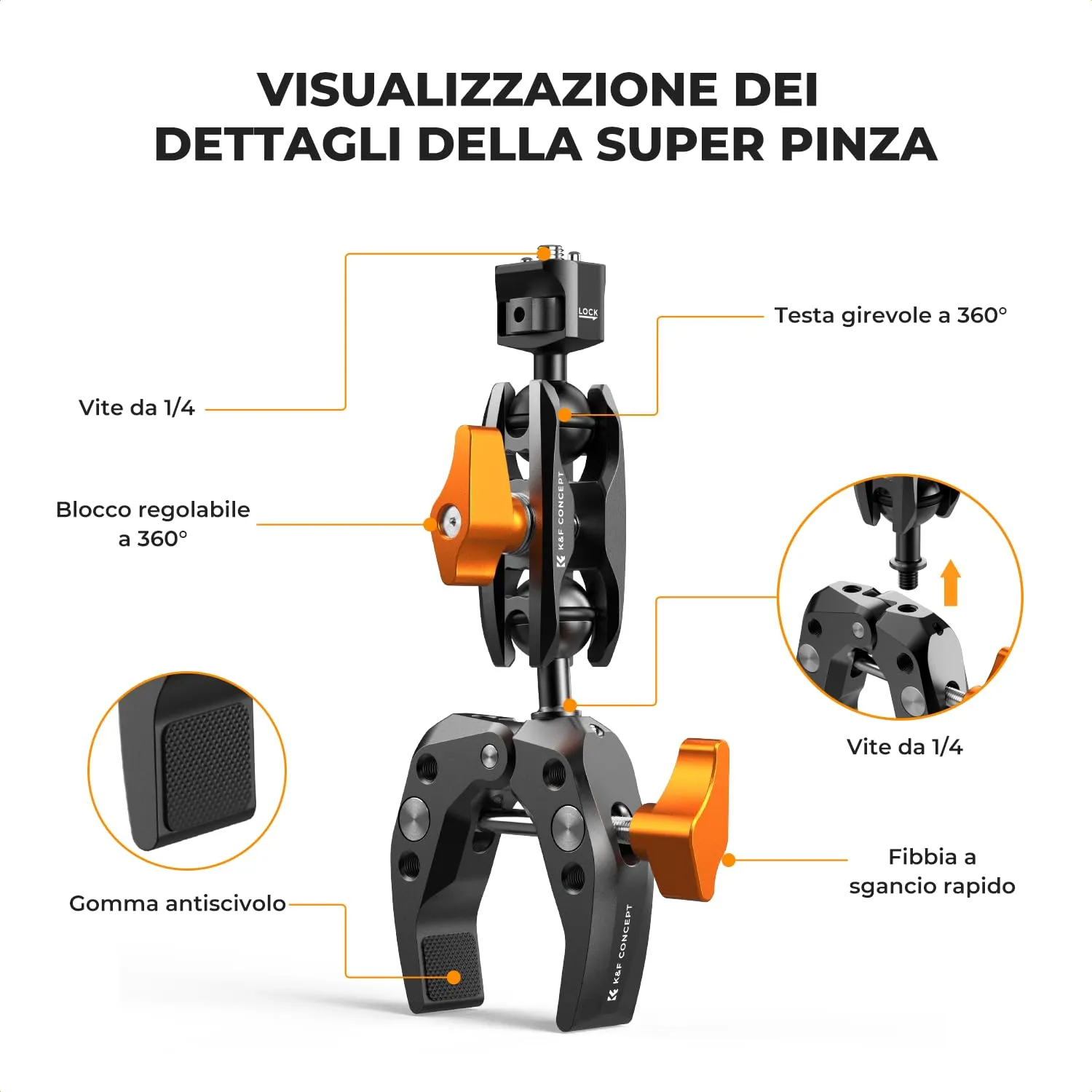 K&F Concept Magic Arm braccio articolato Super Clamp 5kg 1/4"