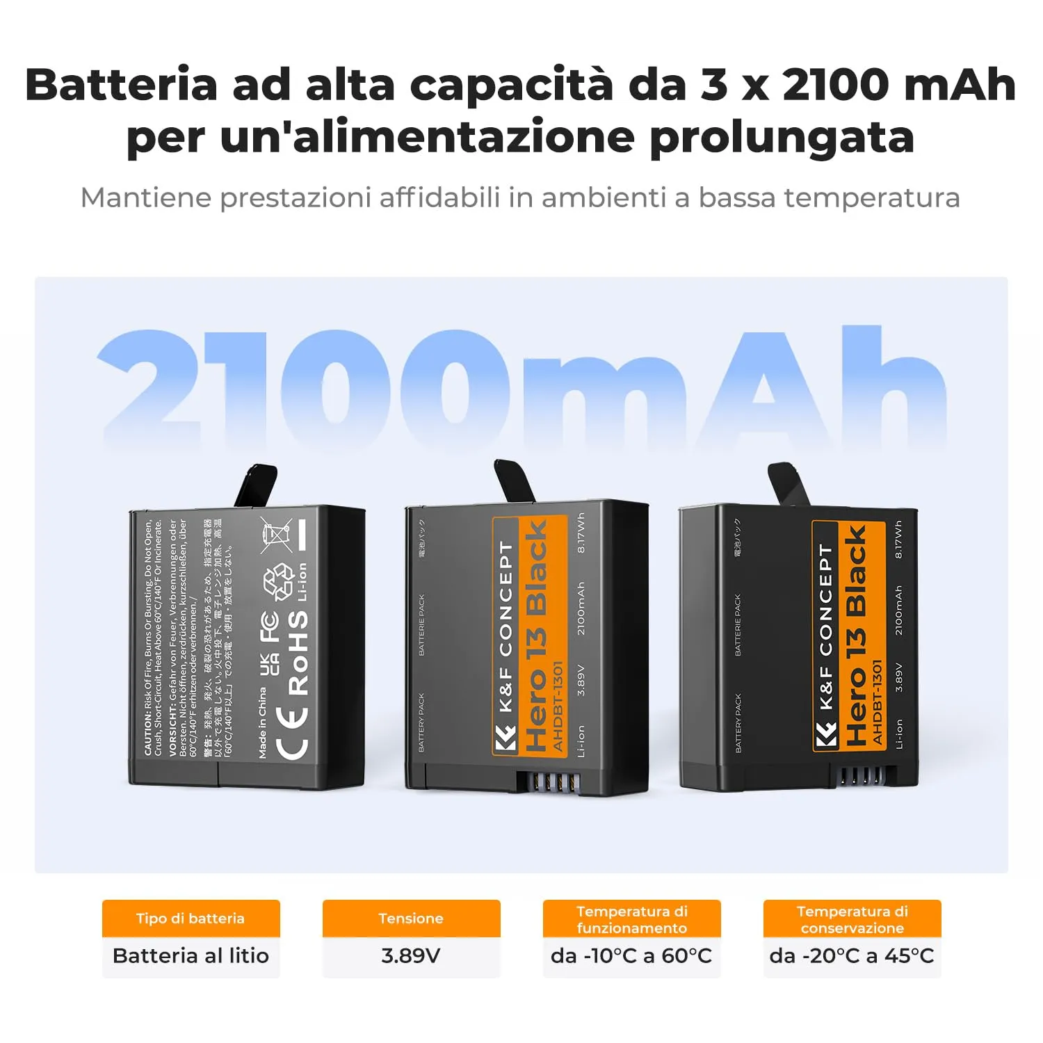 K&F Concept Hero 13 Batterie Enduro 2100mAh Kit 3+Caricatore