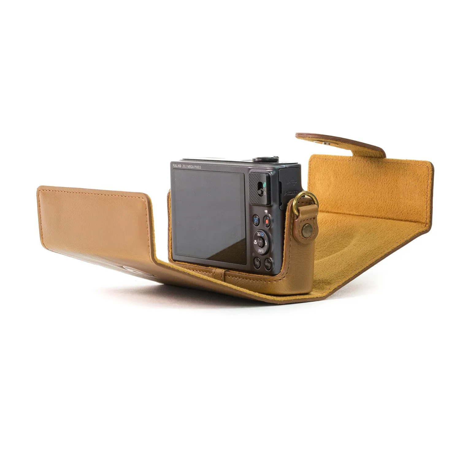 MegaGear MG694 custodia Canon G9X ecopelle marrone chiaro pronta