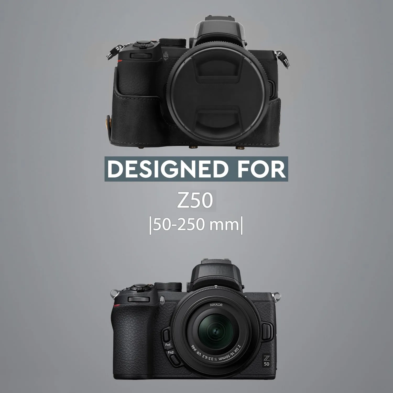MegaGear Ever Ready custodia vera pelle per Nikon Z50 50-250mm