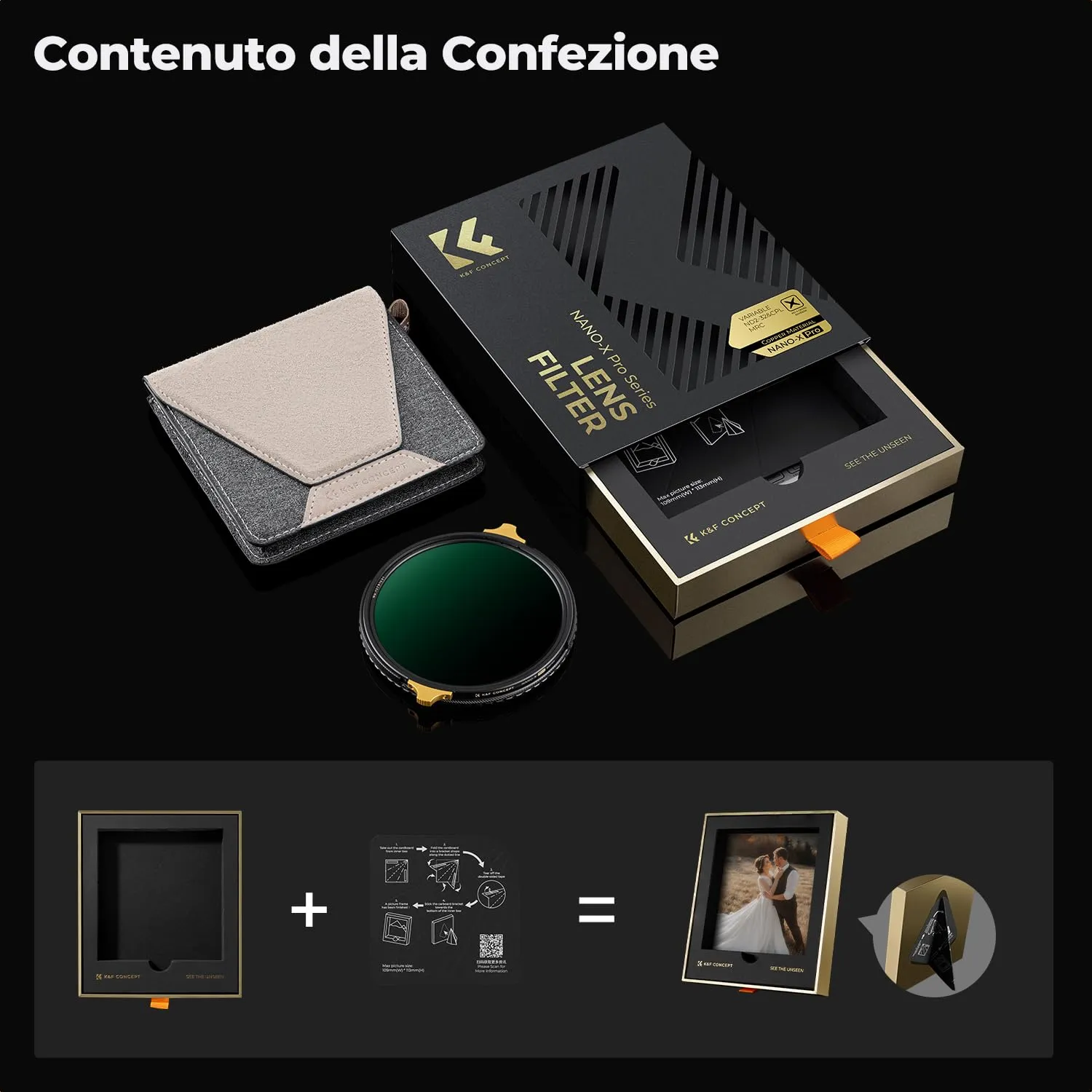 K&F Concept Nano-X PRO filtro variabile ND2-32 CPL 62mm ottone