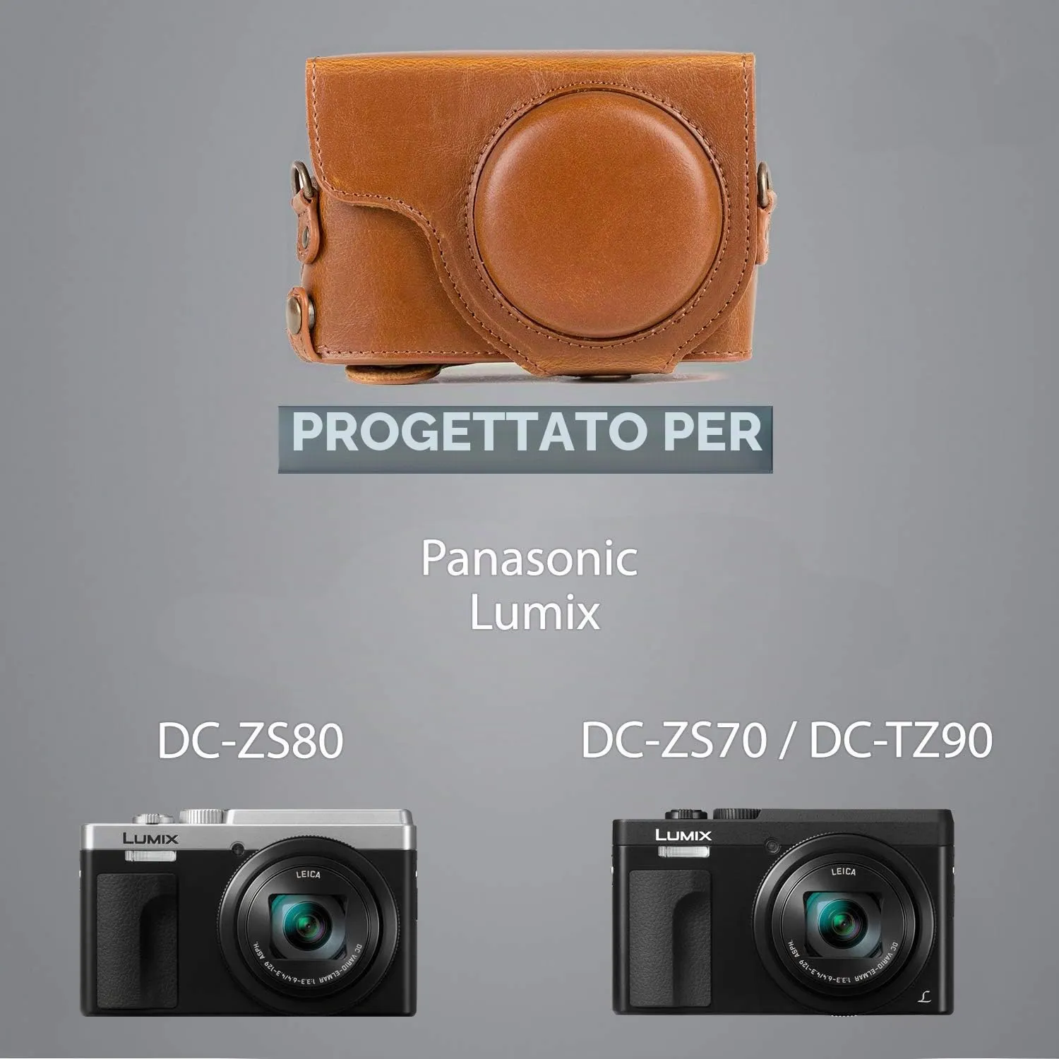MegaGear MG1260 Custodia Panasonic TZ90 TZ95 marrone chiaro
