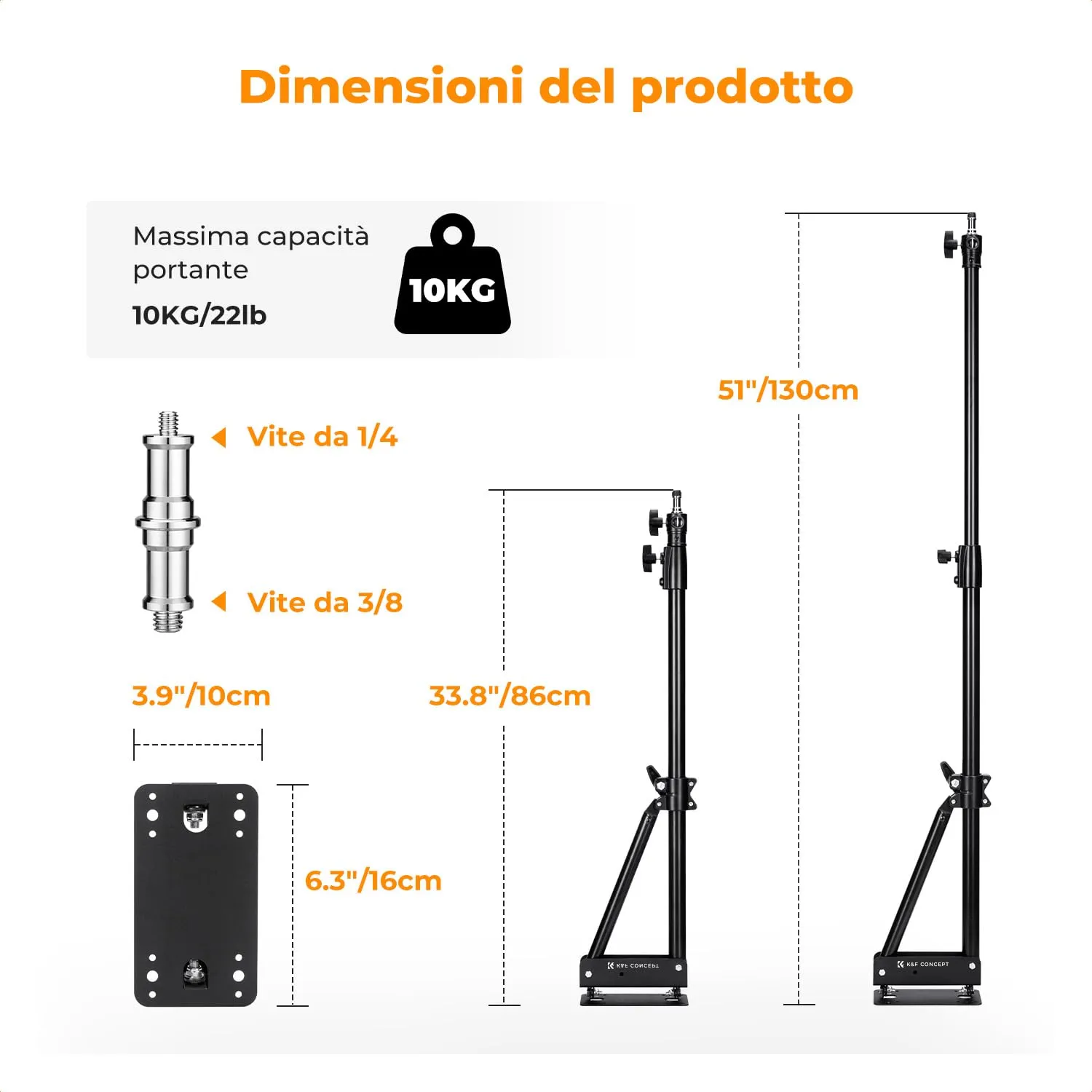 K&F Concept braccio triangolare parete 130cm metallo 1/4"-3/8"