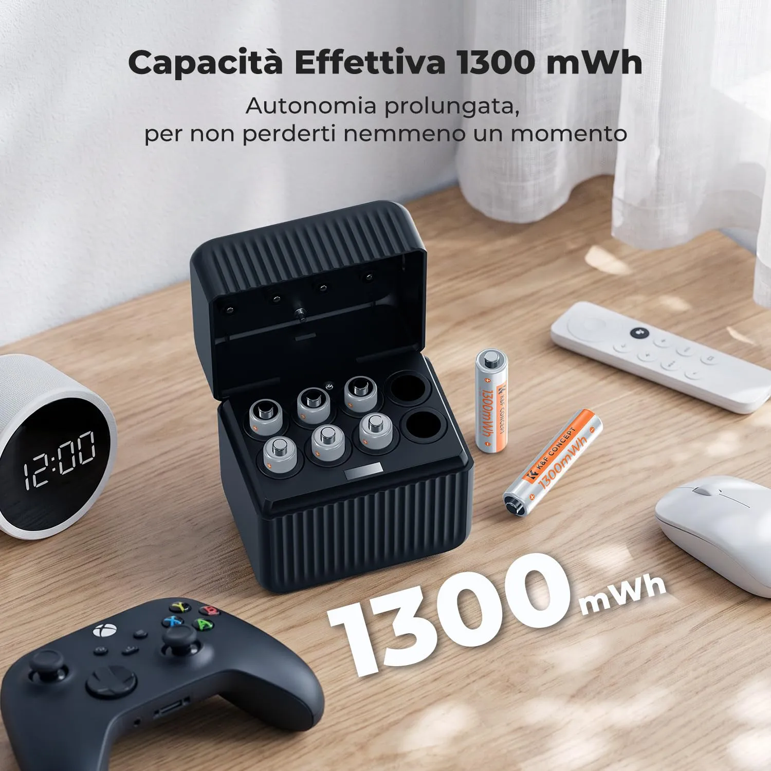K&F Concept batterie AAA litio ricaricabili box 8 slot Type-C