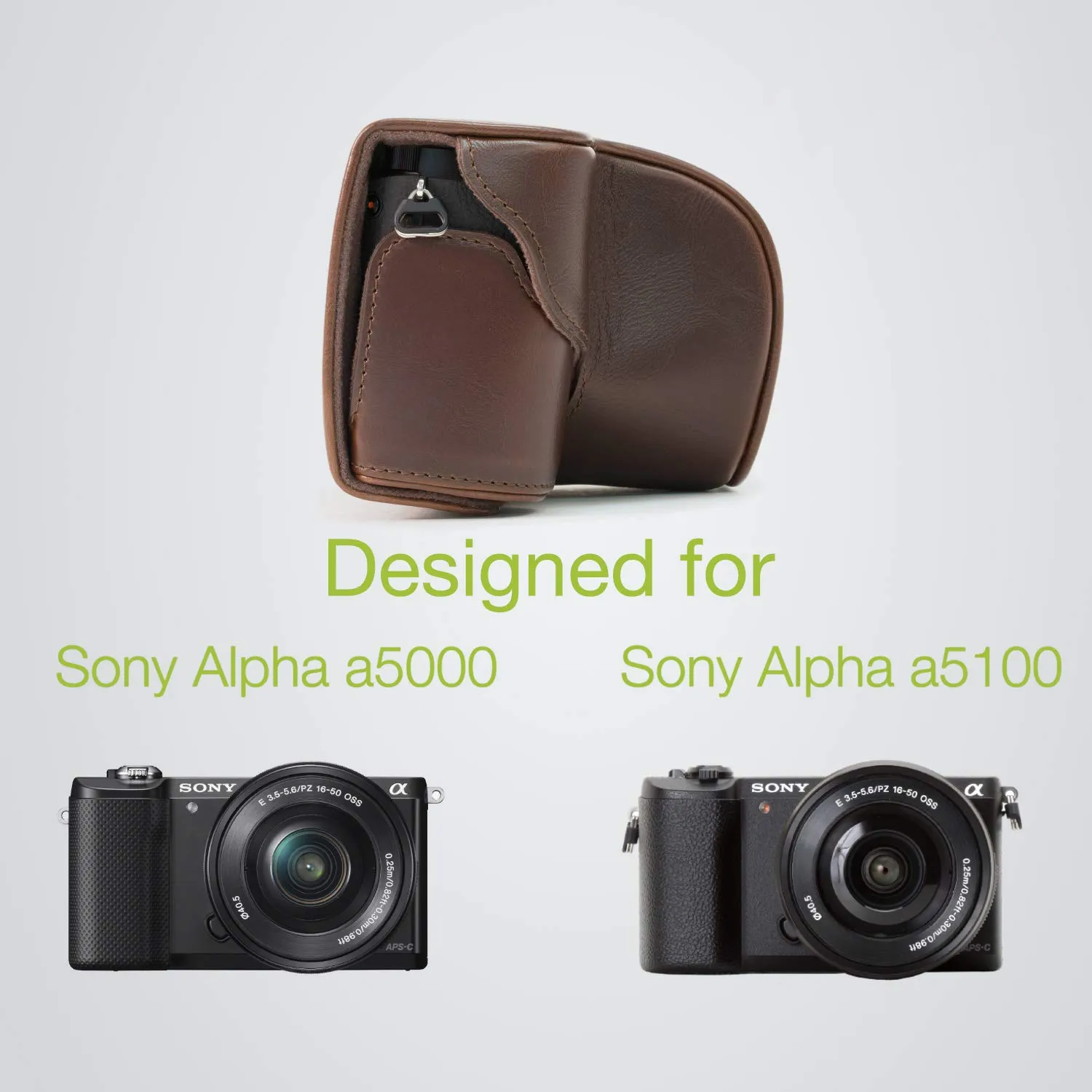 MegaGear Custodia Pelle Marrone Scuro per Sony A5000 A5100 16-50mm
