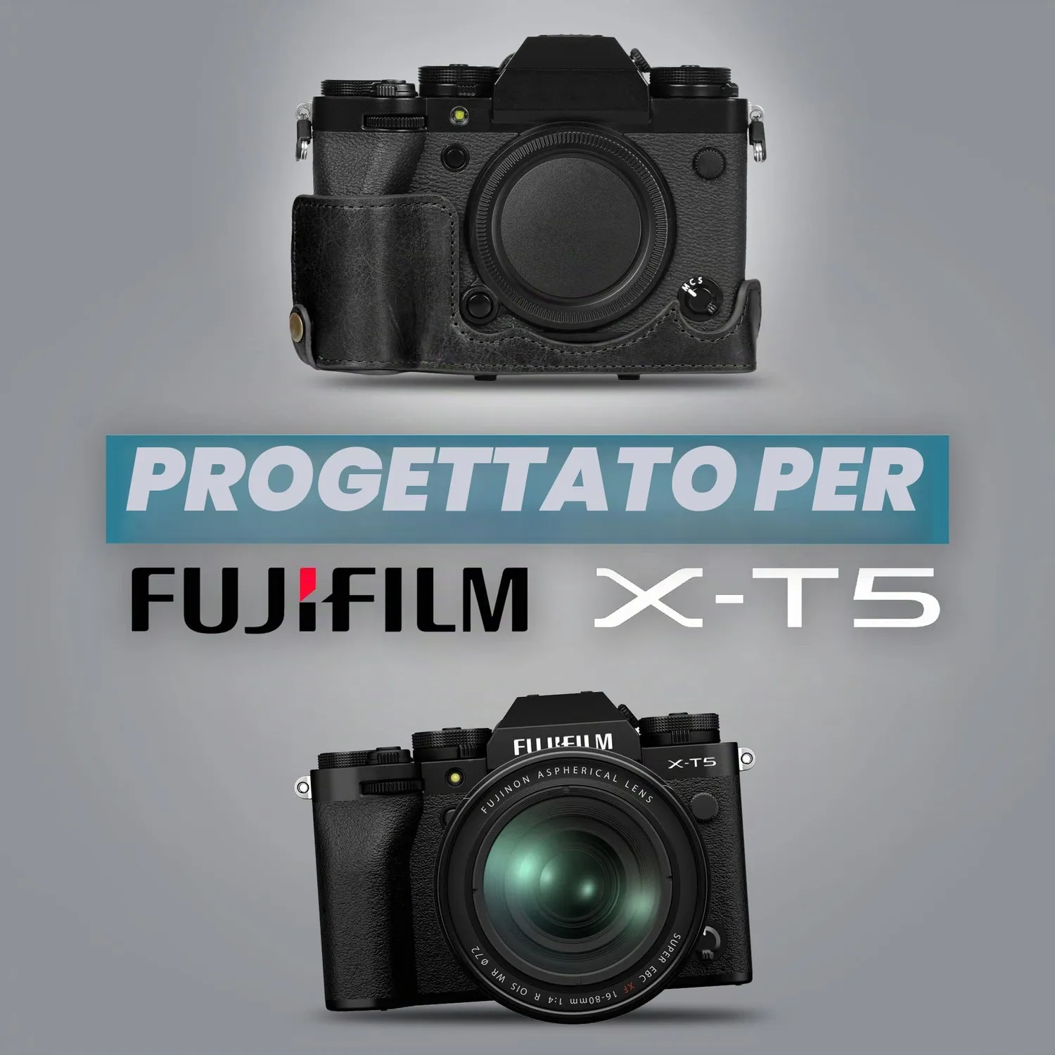 MegaGear X-T5 custodia vera pelle 16-80mm nero