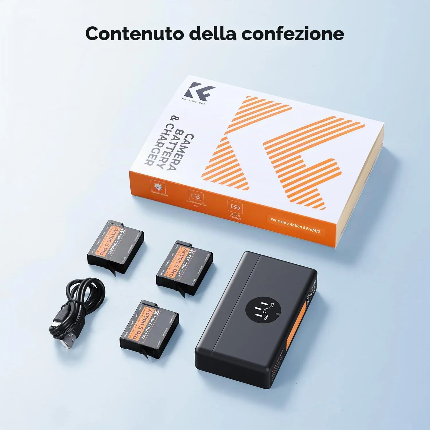 K&F Concept Osmo Action Kit 3 Batterie 2100mAh + Box USB-C