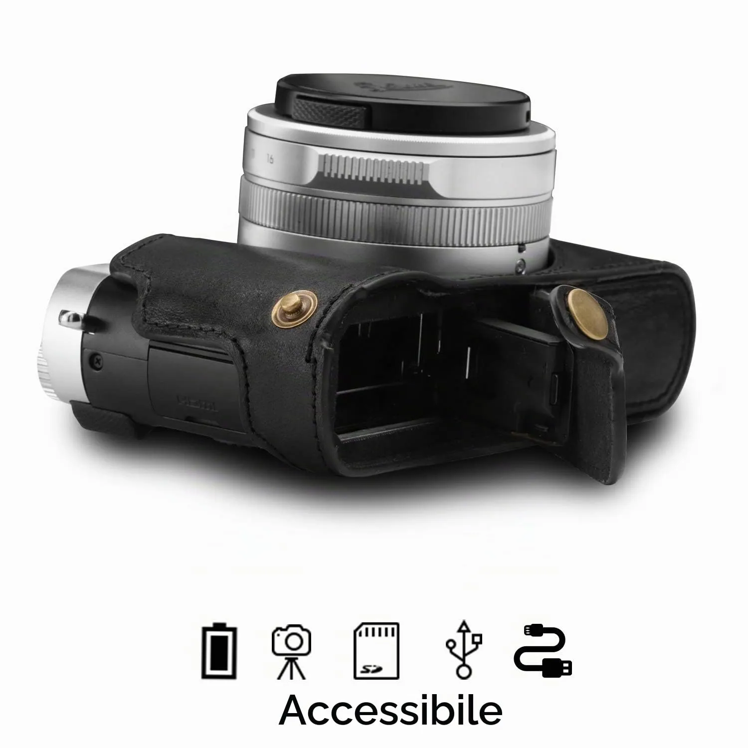 MegaGear Custodia Vera Pelle Leica D-Lux 7 Nera Su Misura