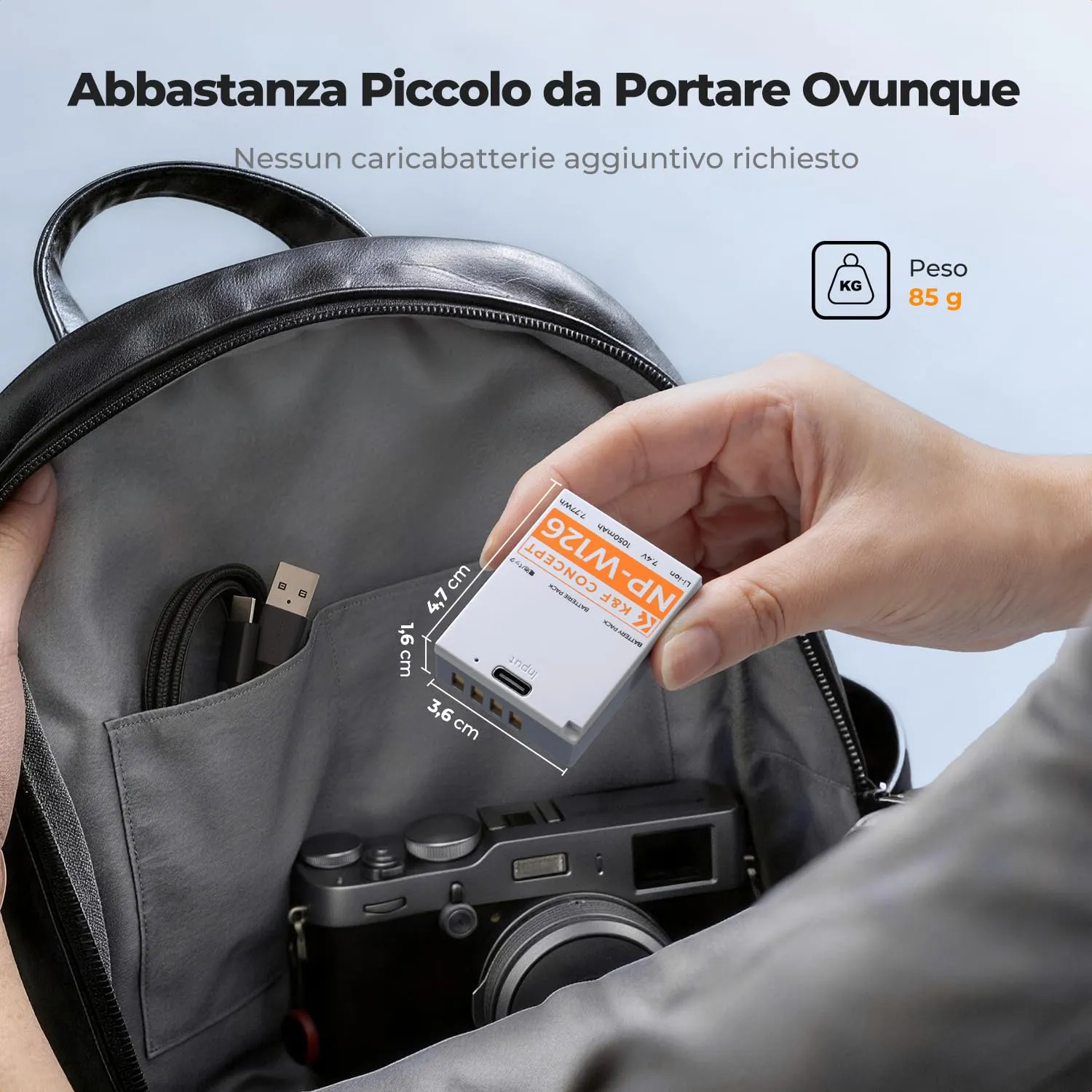 K&F Concept NP-W126S Batteria USB-C 1050mAh per Fujifilm