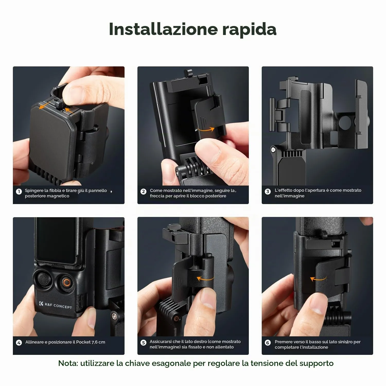 K&F Concept supporto magnetico Osmo Pocket 3 180°