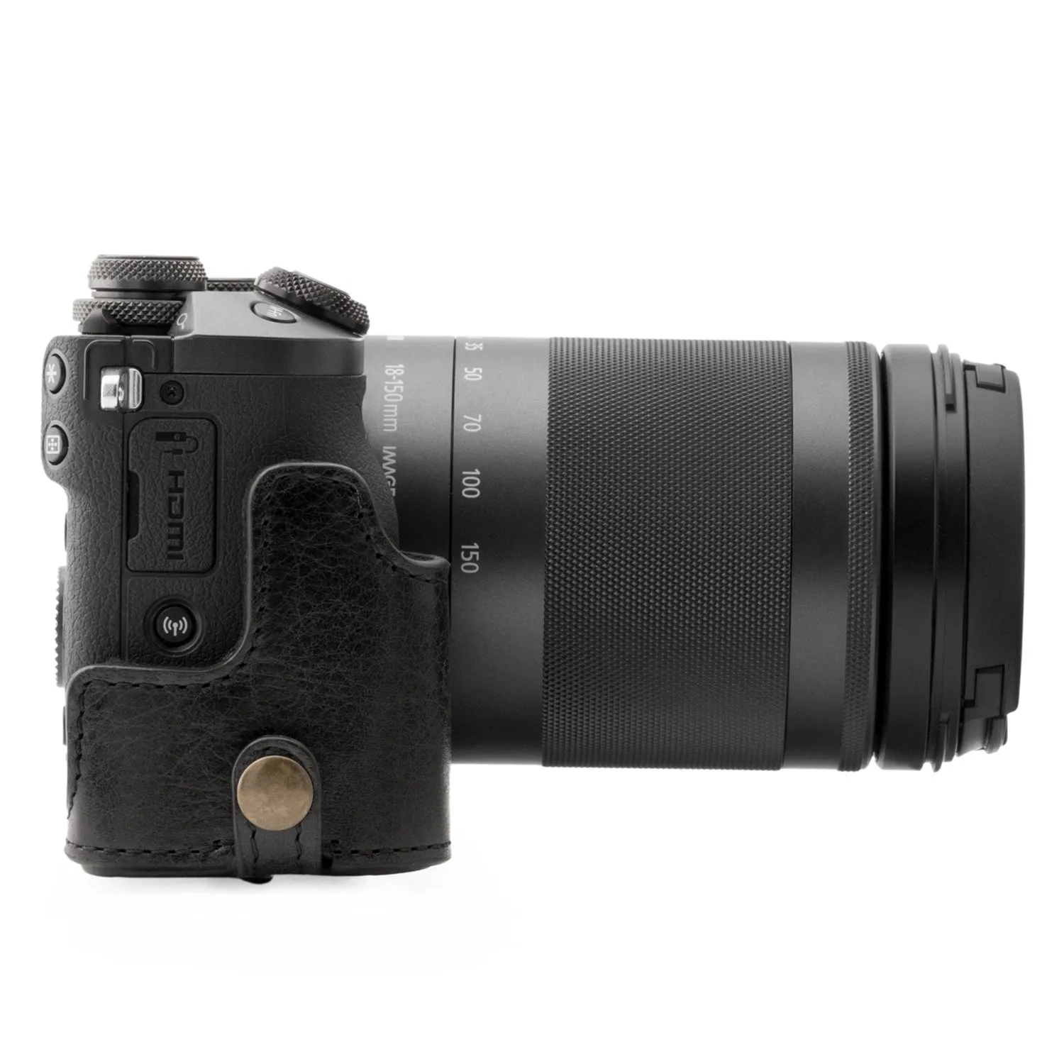 MegaGear MG1182 custodia Canon EOS M6 18-150 vera pelle nera