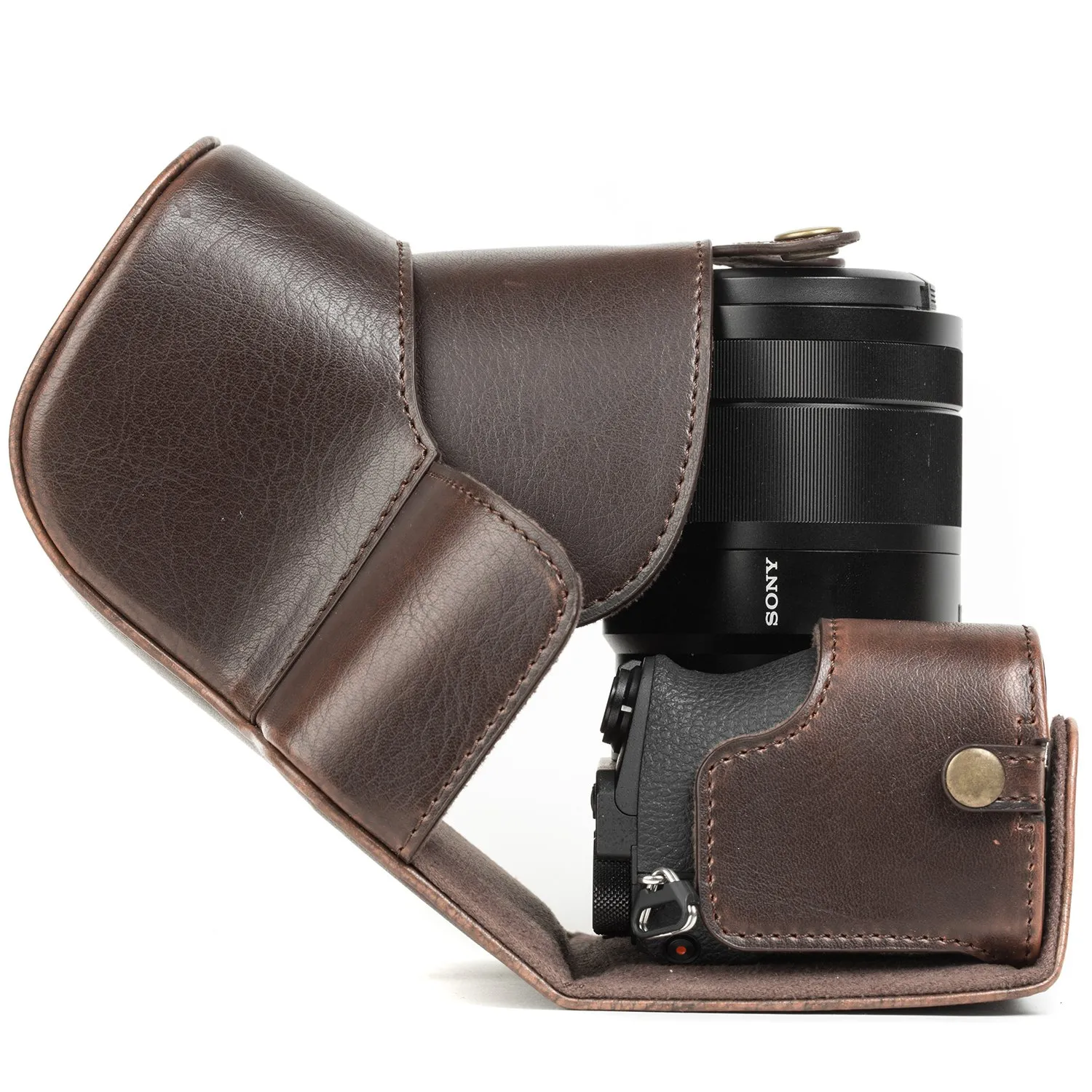 MegaGear A6500 16-70 18-135 custodia pelle marrone scuro