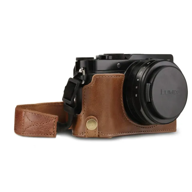 MegaGear Lumix LX100 II Mezza Custodia Pelle Marrone