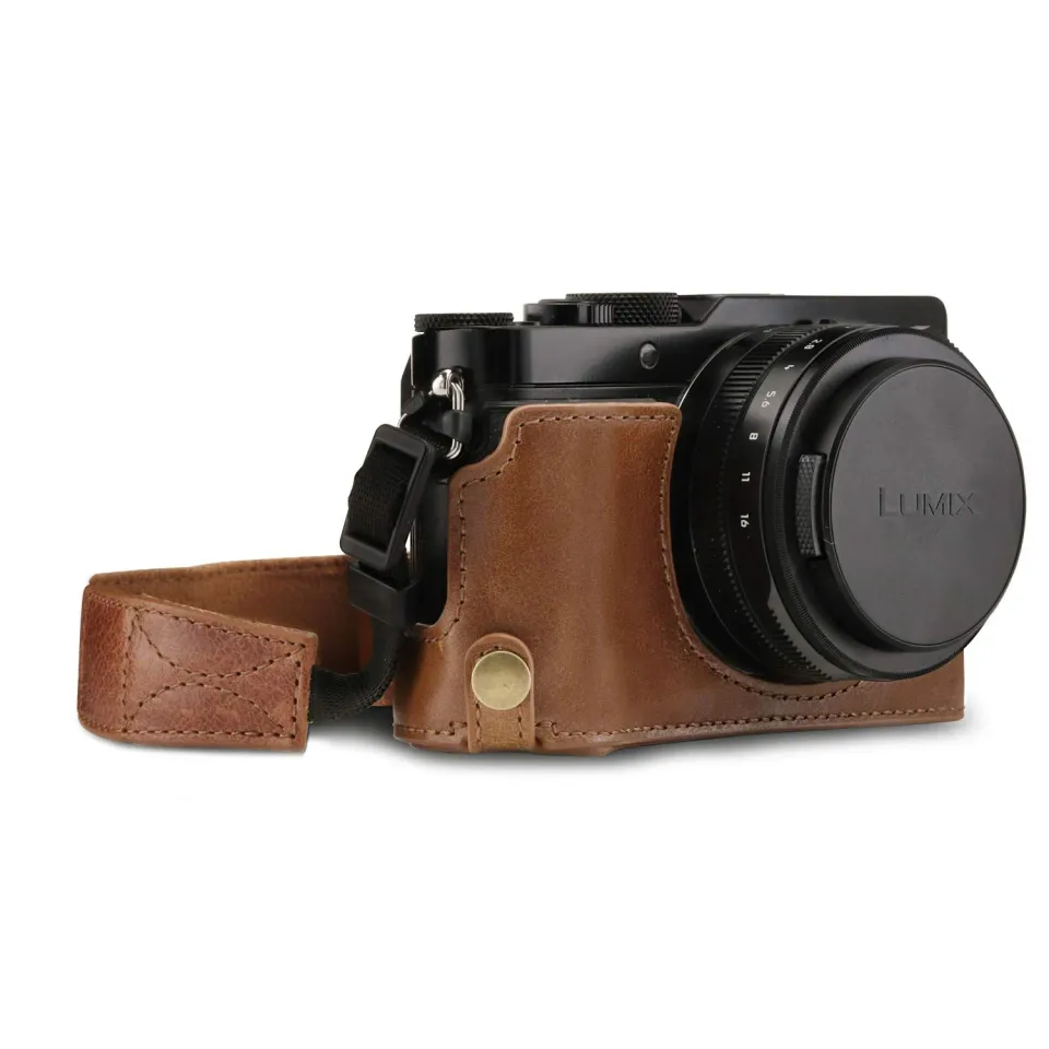 MegaGear Lumix LX100 II Mezza Custodia Pelle Marrone