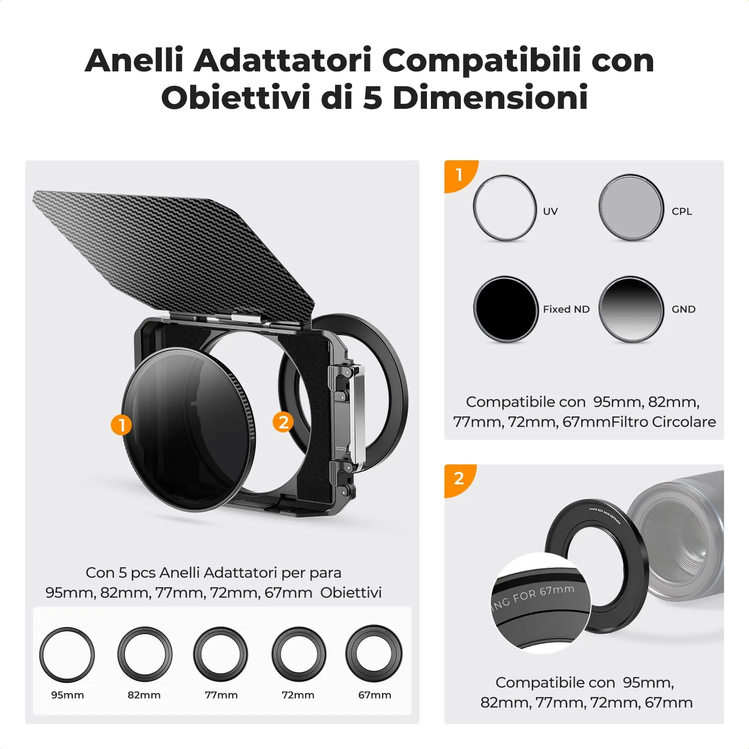 K&F Concept Mini Matte Box carbonio con bandiera superiore