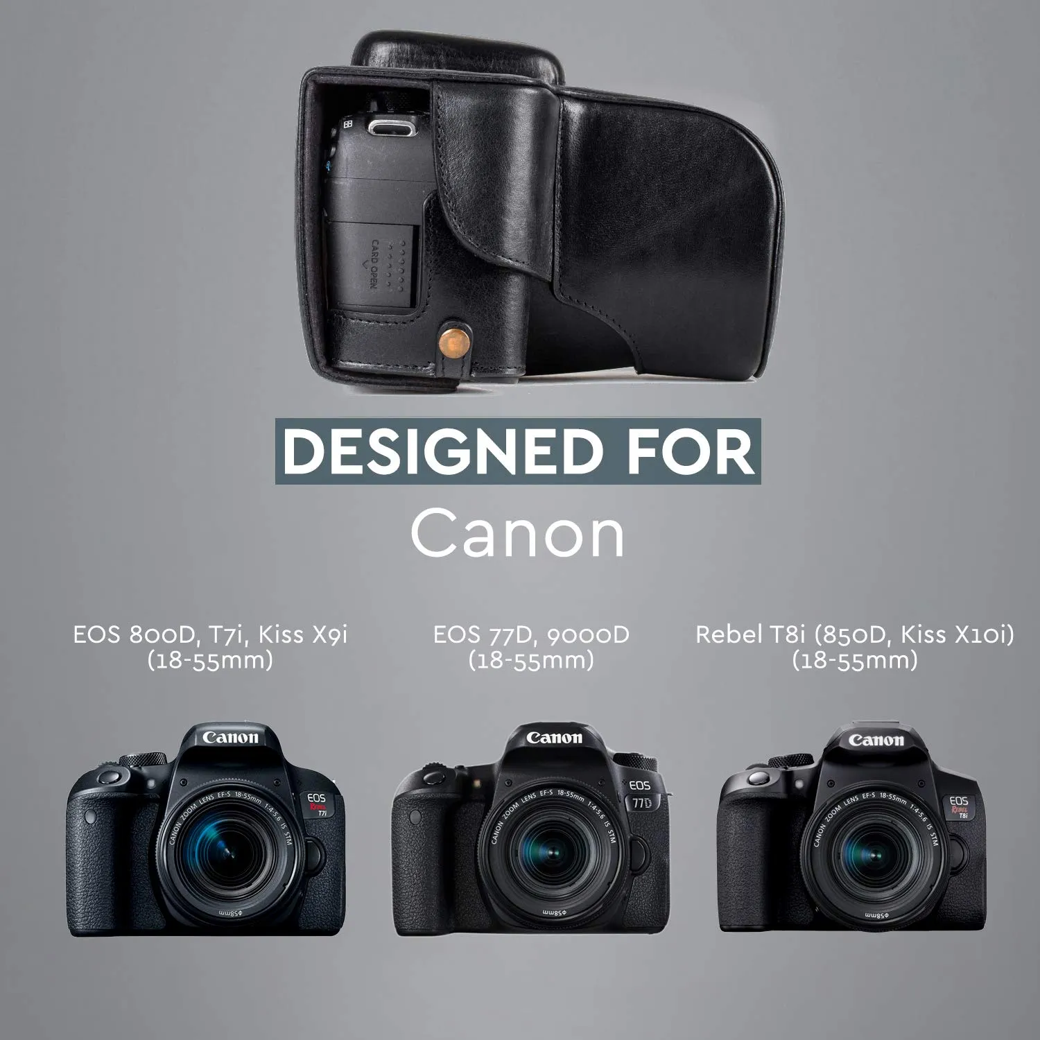 MegaGear Ever Ready custodia reflex Canon 800D vera pelle nera