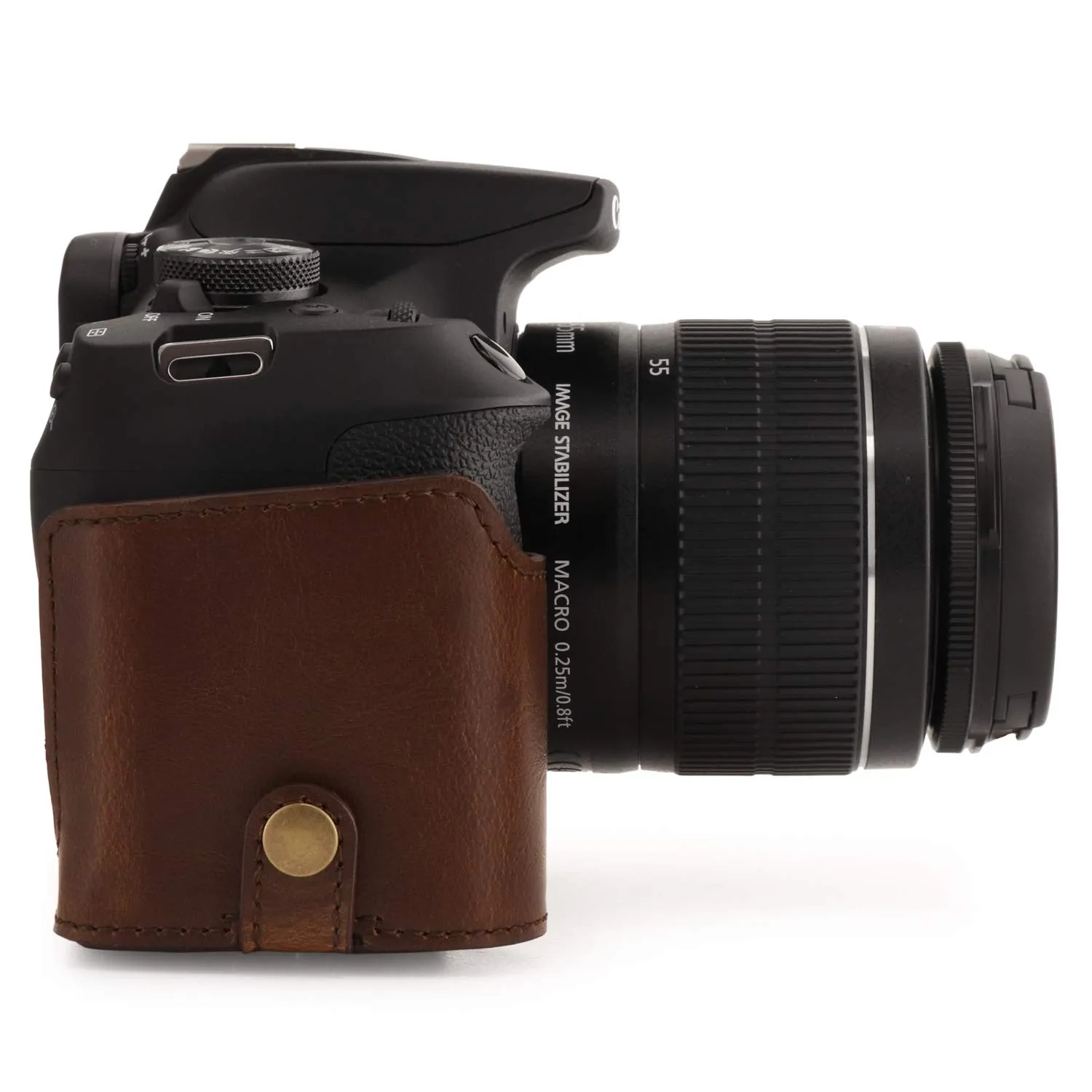 MegaGear Ever Ready EOS 2000D 18-55mm custodia pelle marrone scuro