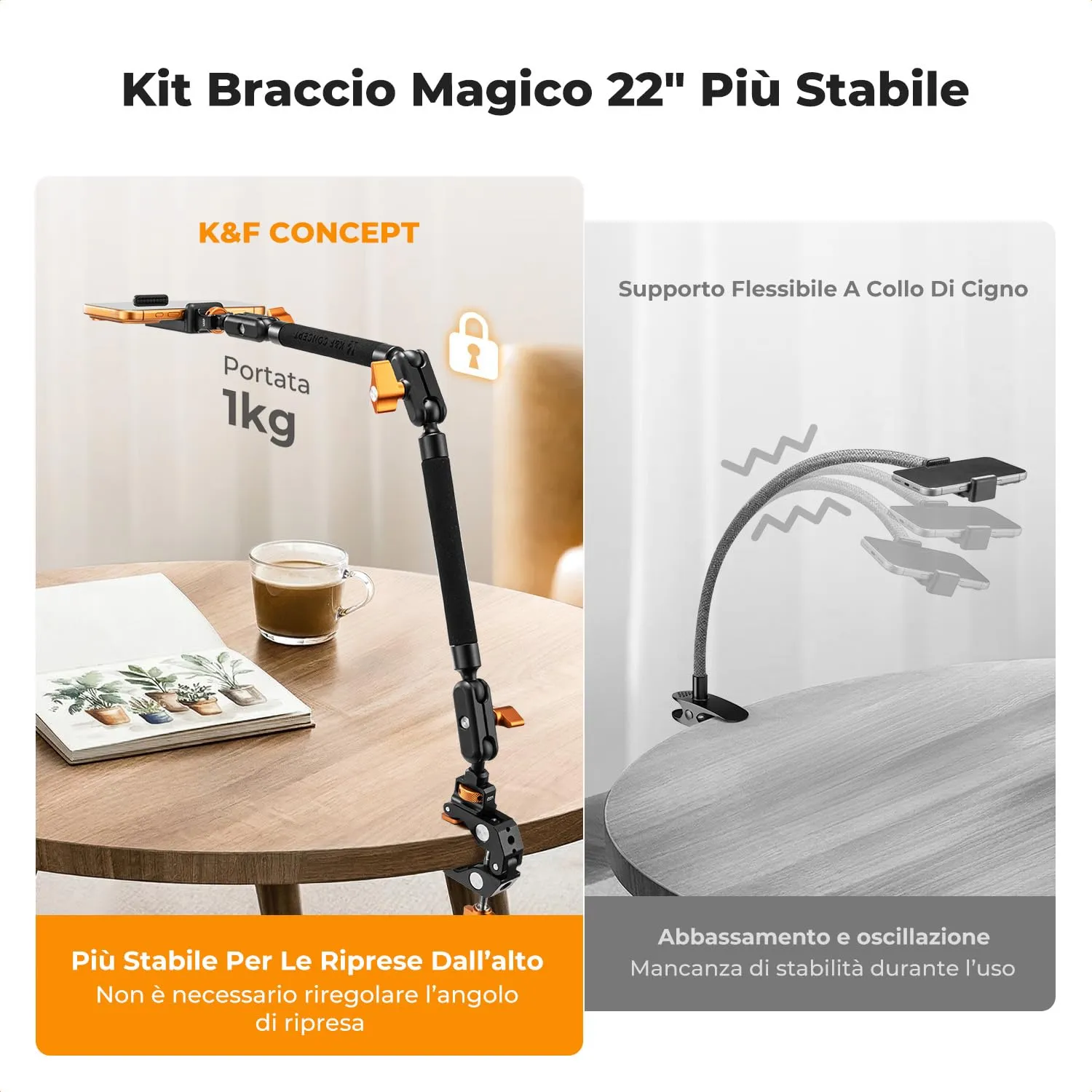 K&F Concept Braccio Magico 22" Kit Super Clamp Telefono Action Cam