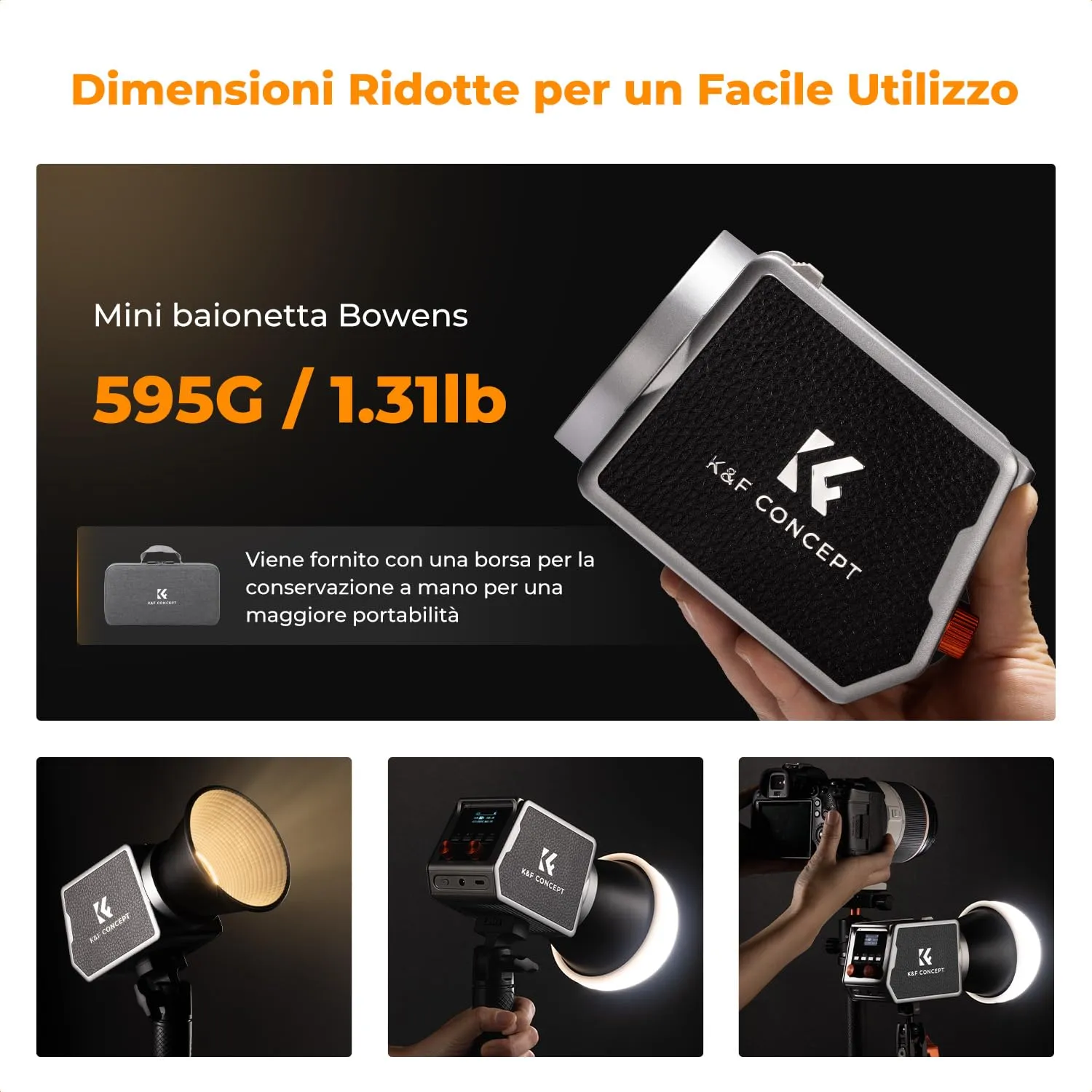 K&F Concept 60W COB Luce Video Bi-Color con Batteria