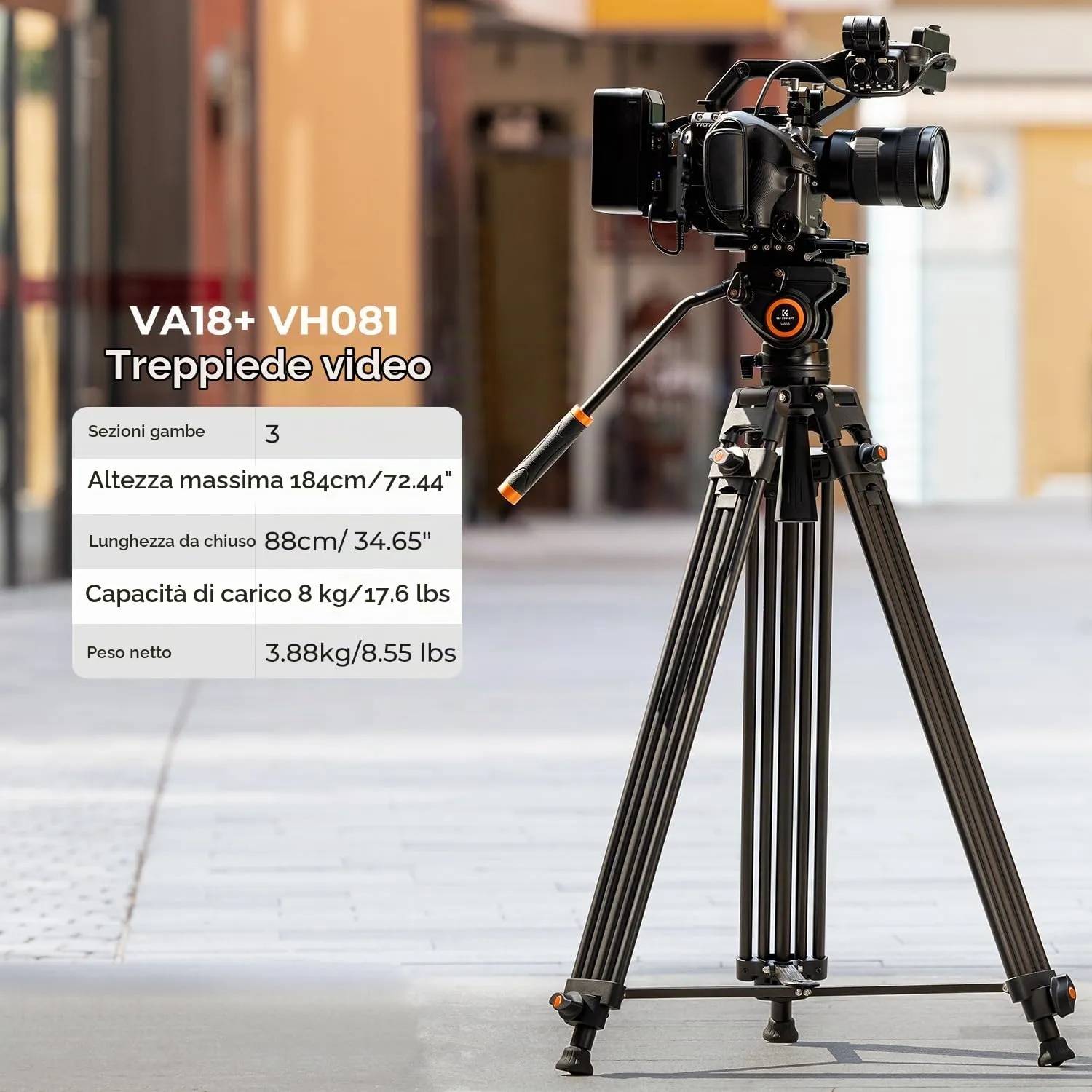 K&F Concept treppiede video 184cm 8kg testa fluida