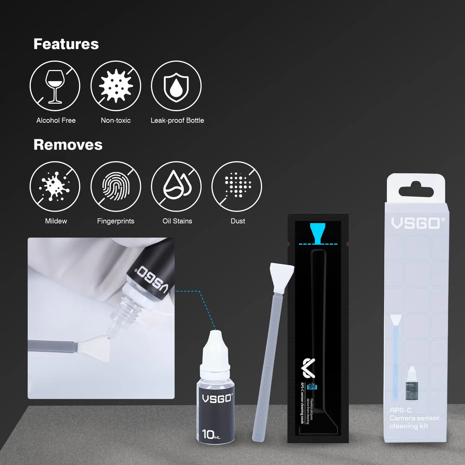 VSGO VS-S02-6 kit pulizia sensore APS-C 16 mm 6 pezzi