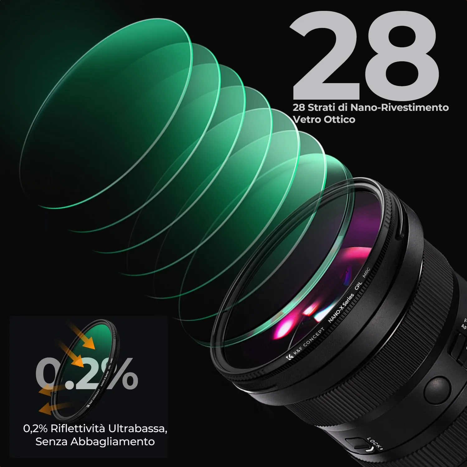 K&F Concept Nano-Xcel Filtro CPL 39mm Sottile