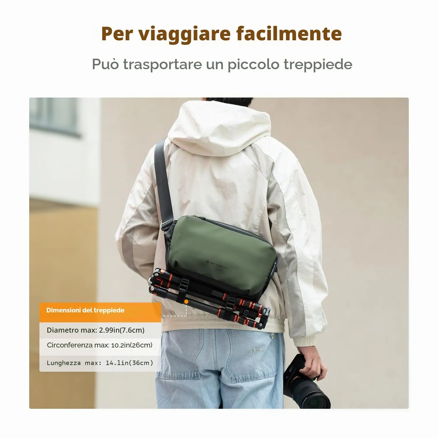 K&F Concept Borsa Tracolla Fotocamera M Verde Nero Impermeabile
