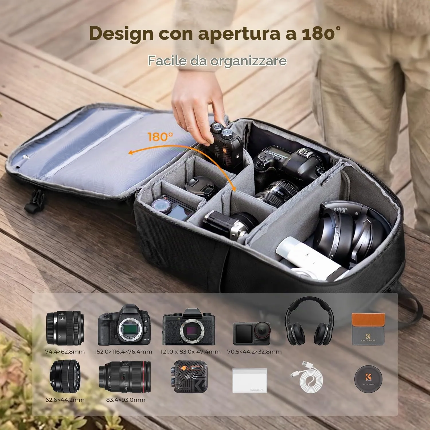 K&F Concept zaino fotografico 25L impermeabile leggero