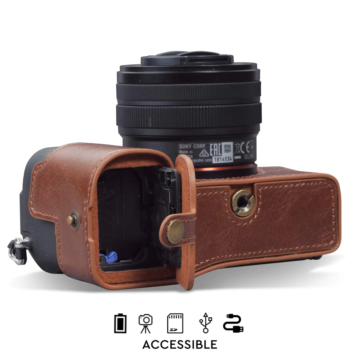 MegaGear custodia Sony Alpha 7C vera pelle marrone half-case