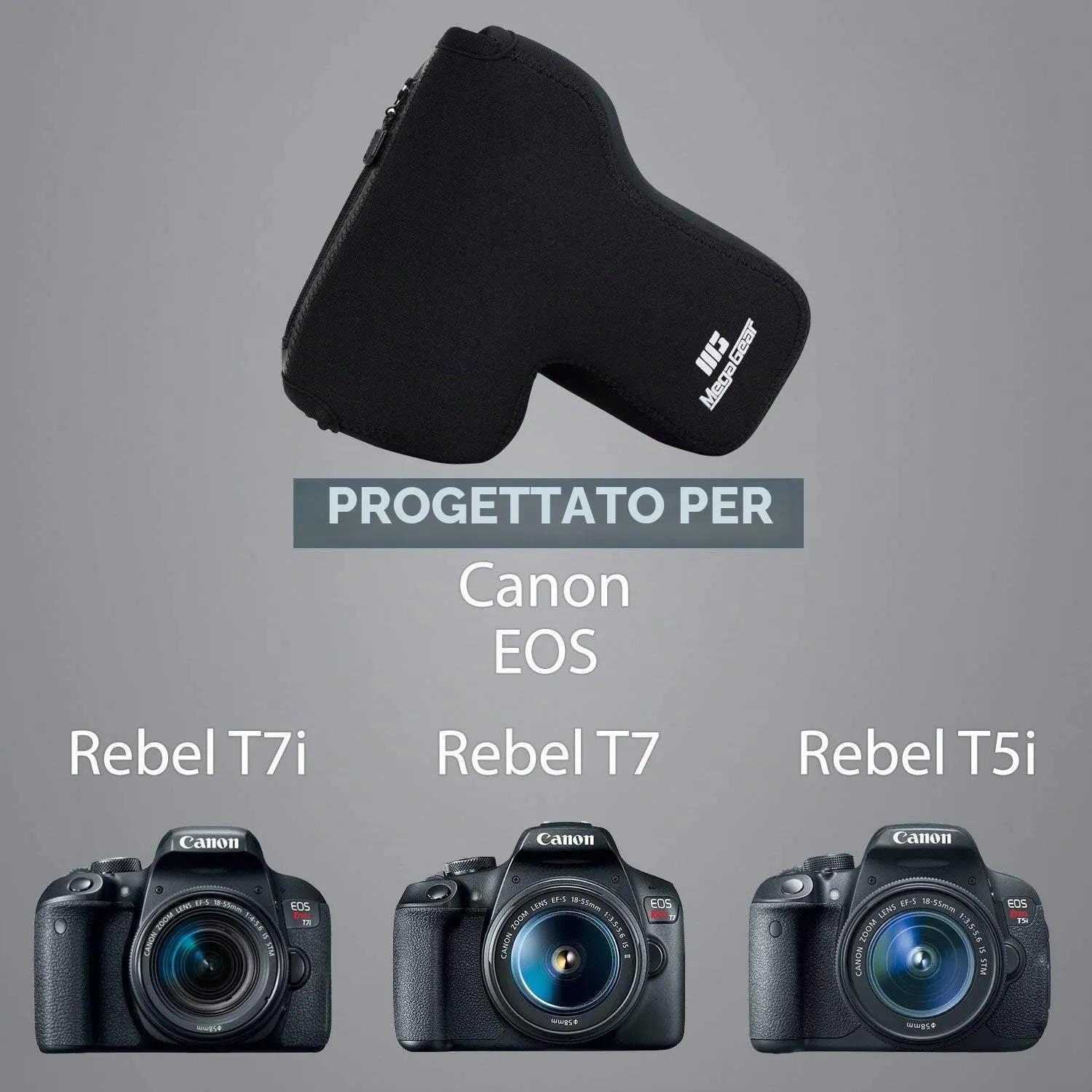 MegaGear custodia neoprene Canon EOS 18-55mm nera